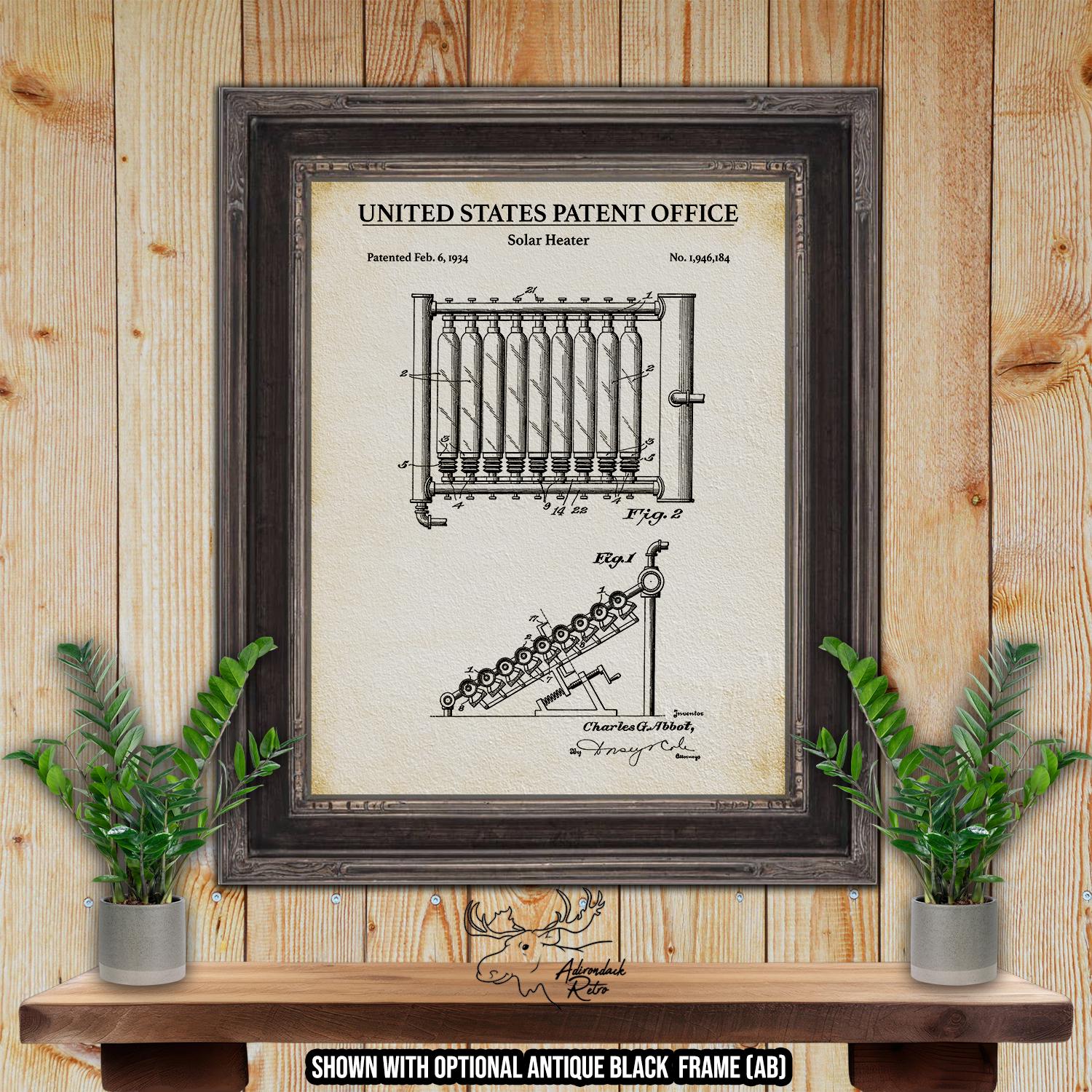 Solar Heater Patent Print - 1934 Renewable Energy Invention at Adirondack Retro