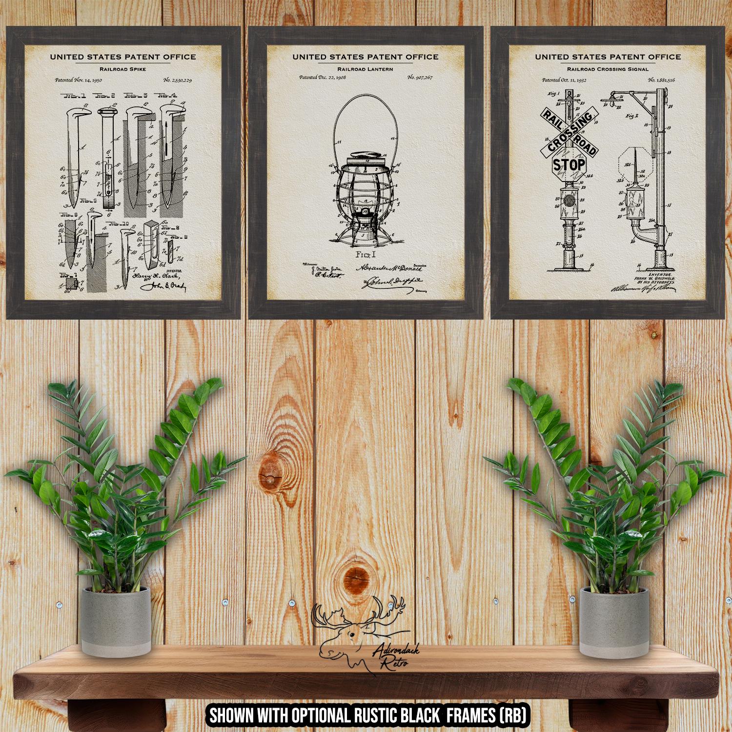 Railroad Patent Print Set of 3 - Railroad Poster Set - Railroad Inventions at Adirondack Retro