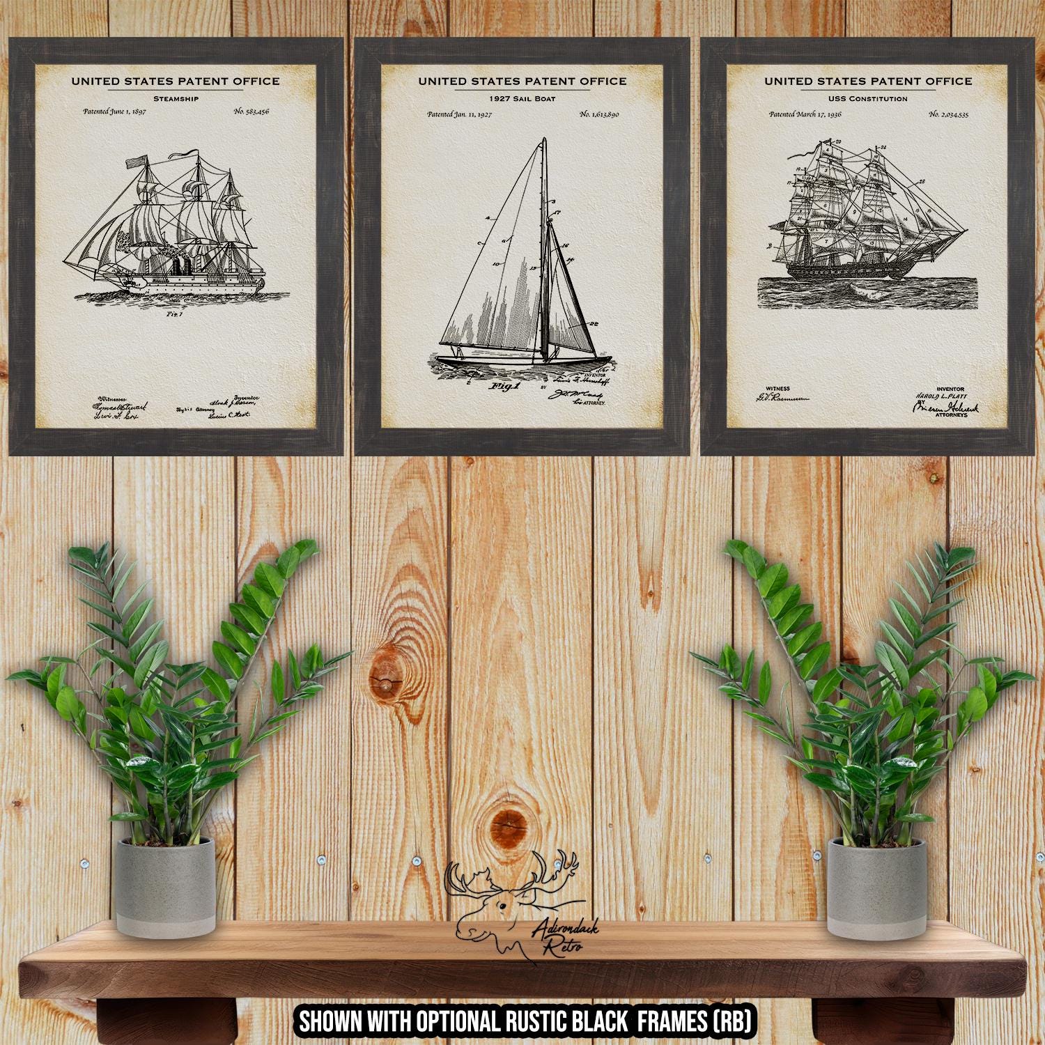 Sailboat Patent Print Set of 3 - Nautical Posters - Sailing Inventions at Adirondack Retro