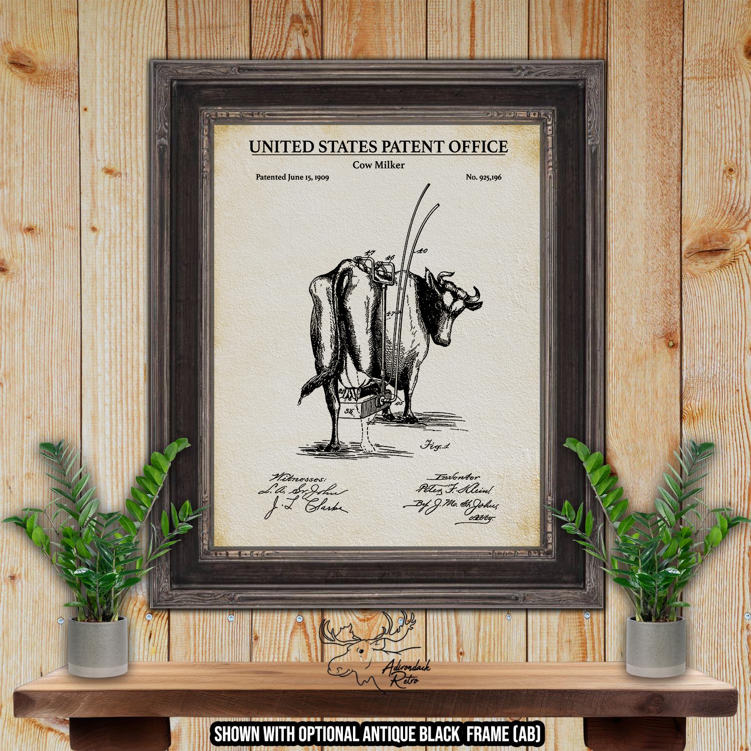 Cow Milker Patent Print - 1909 Farming Invention at Adirondack Retro