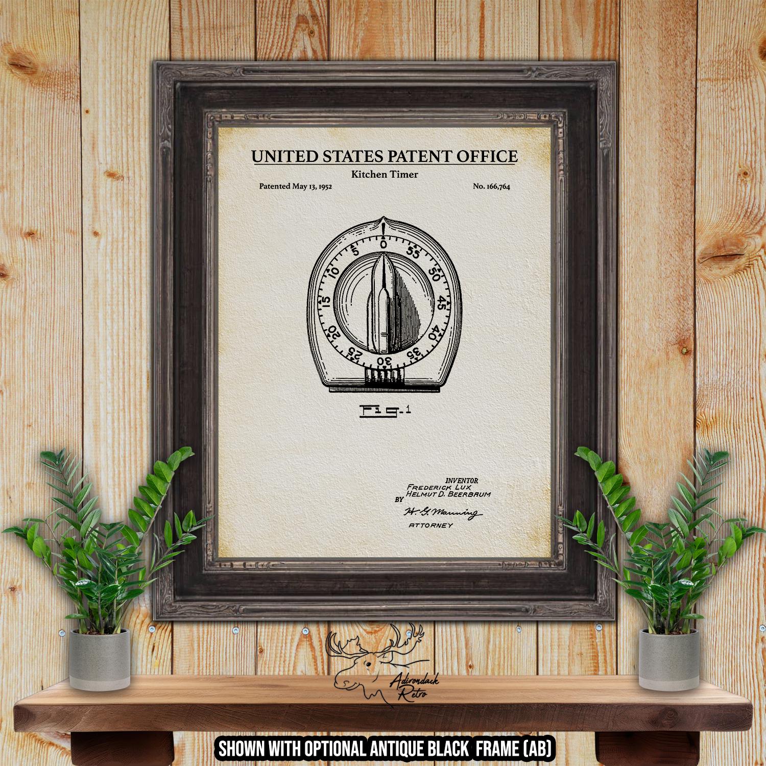 Kitchen Timer Patent Print - Rustic Kitchen Wall Art - 1952 Cooking Invention at Adirondack Retro