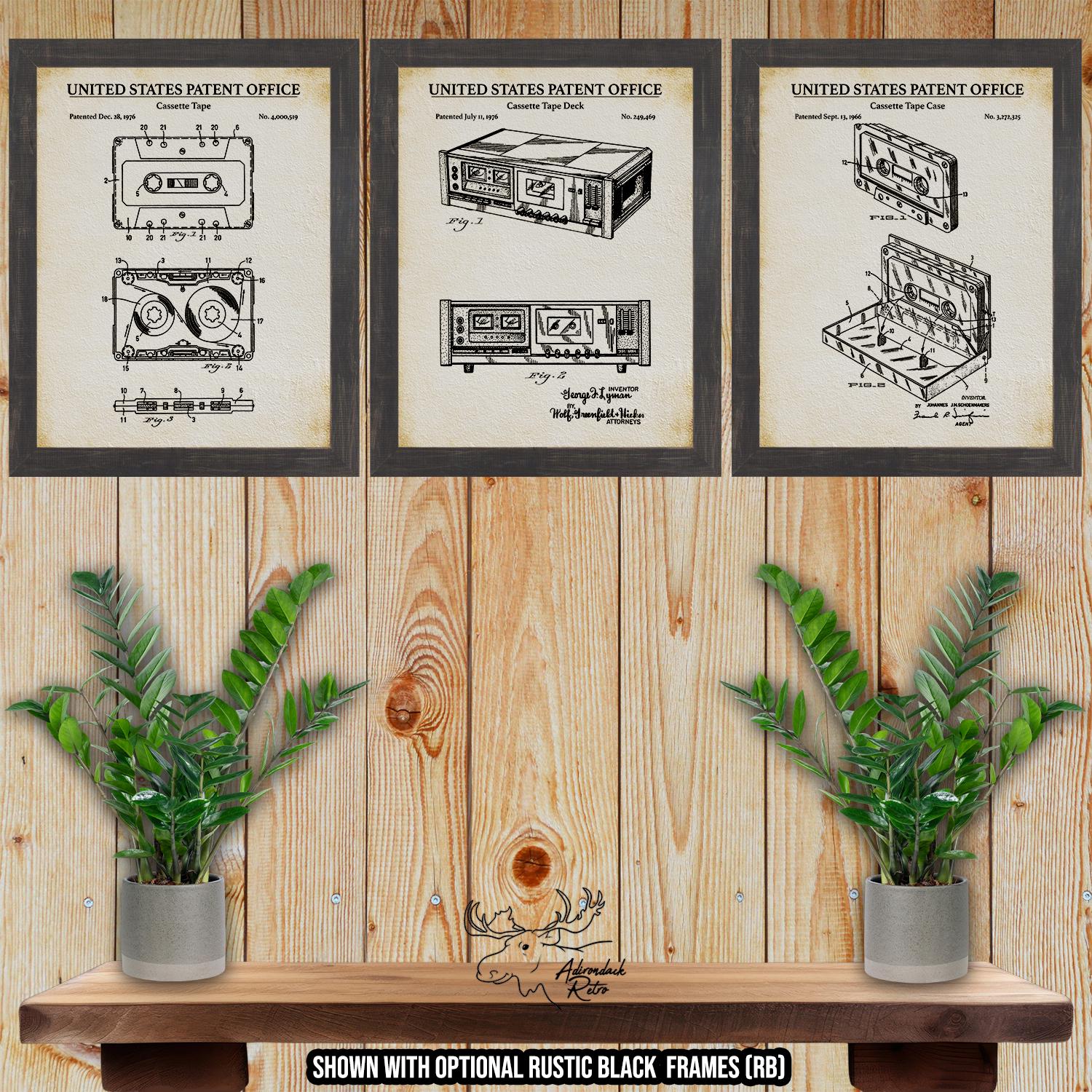 Cassette Tape Deck Patent Print Set of 3 - Retro Music Posters - Cassette Tape Deck Inventions at Adirondack Retro