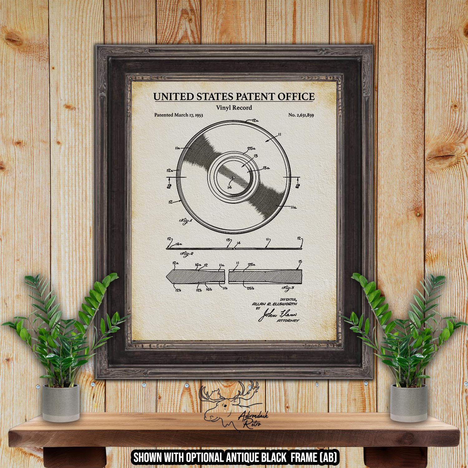 Vinyl Record Patent Print - Vintage Electronics Poster - 1953 Record Invention at Adirondack Retro
