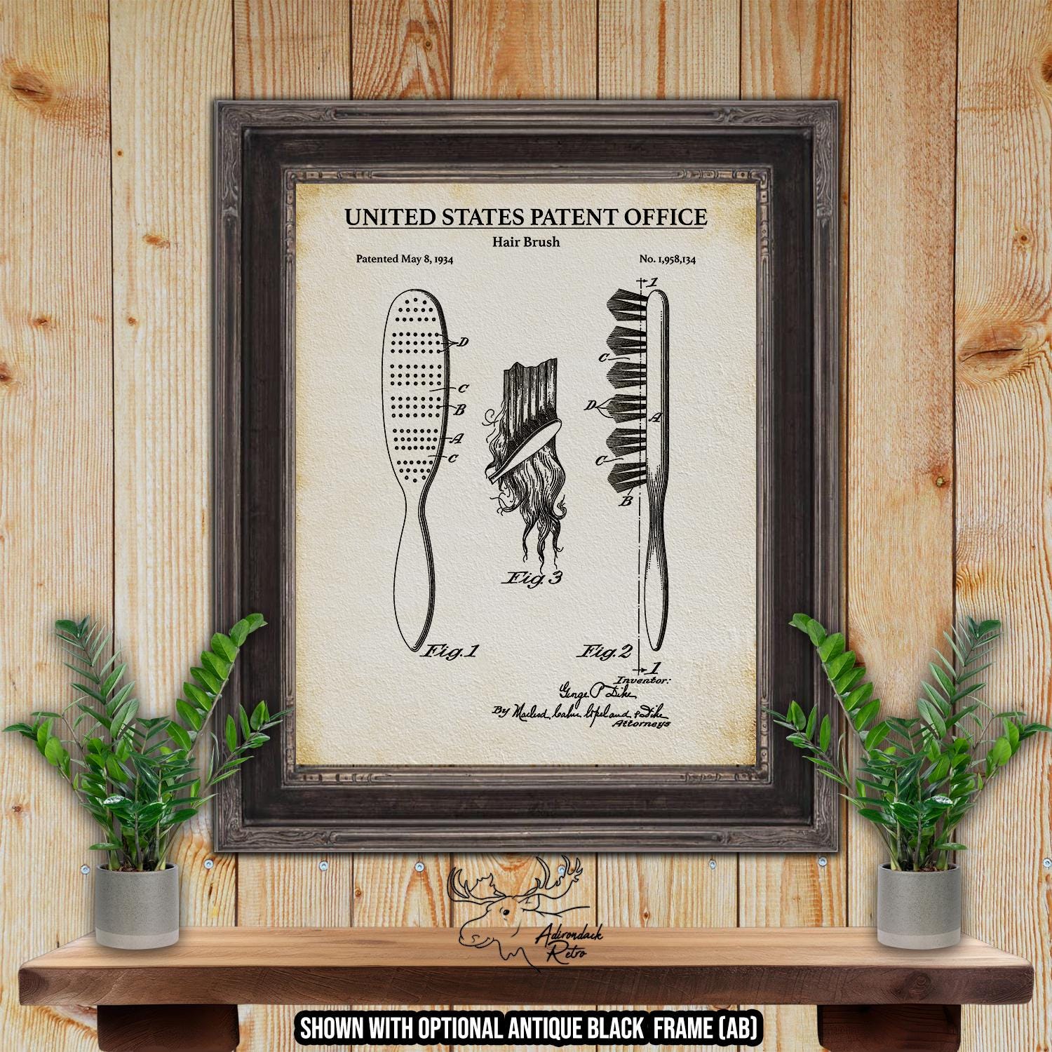 Hair Brush Patent Print - Vintage Hair Brush Poster - 1934 Hair Care Invention at Adirondack Retro