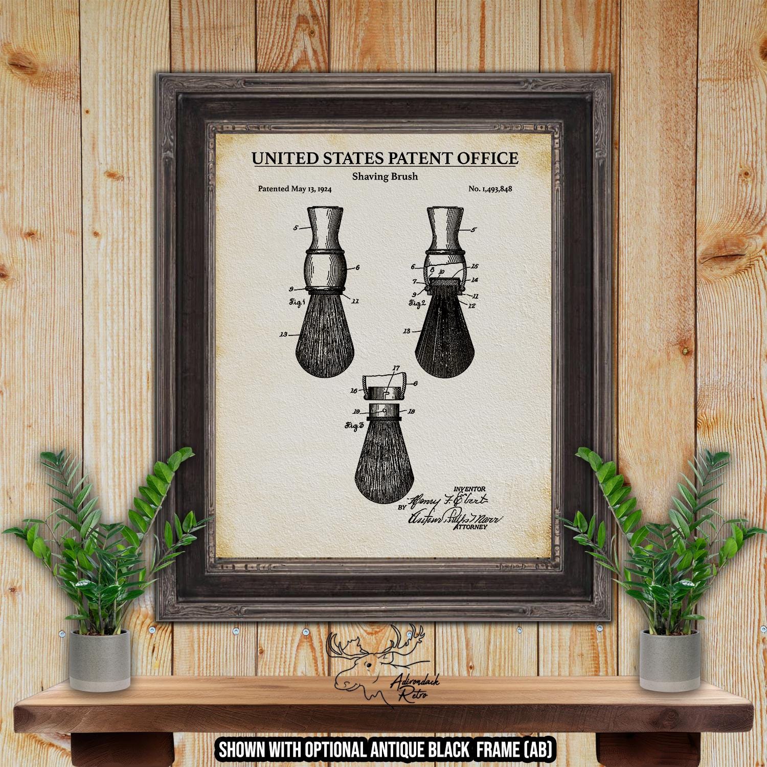 Shaving Brush Patent Print - Shaving Brush Poster - 1924 Shaving Invention at Adirondack Retro