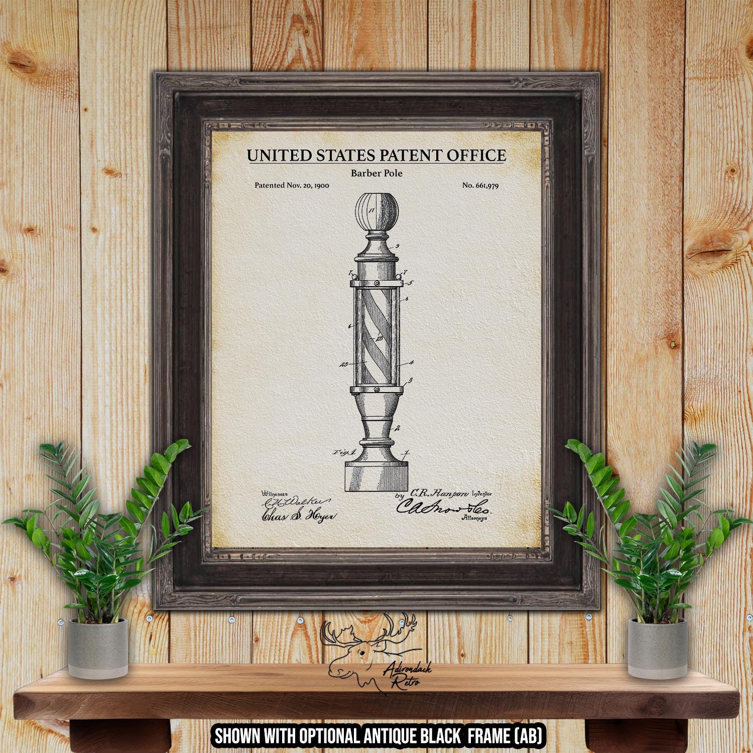 Barber Pole Patent Print - Barbers Pole Poster - 1900 Haircut Invention at Adirondack Retro