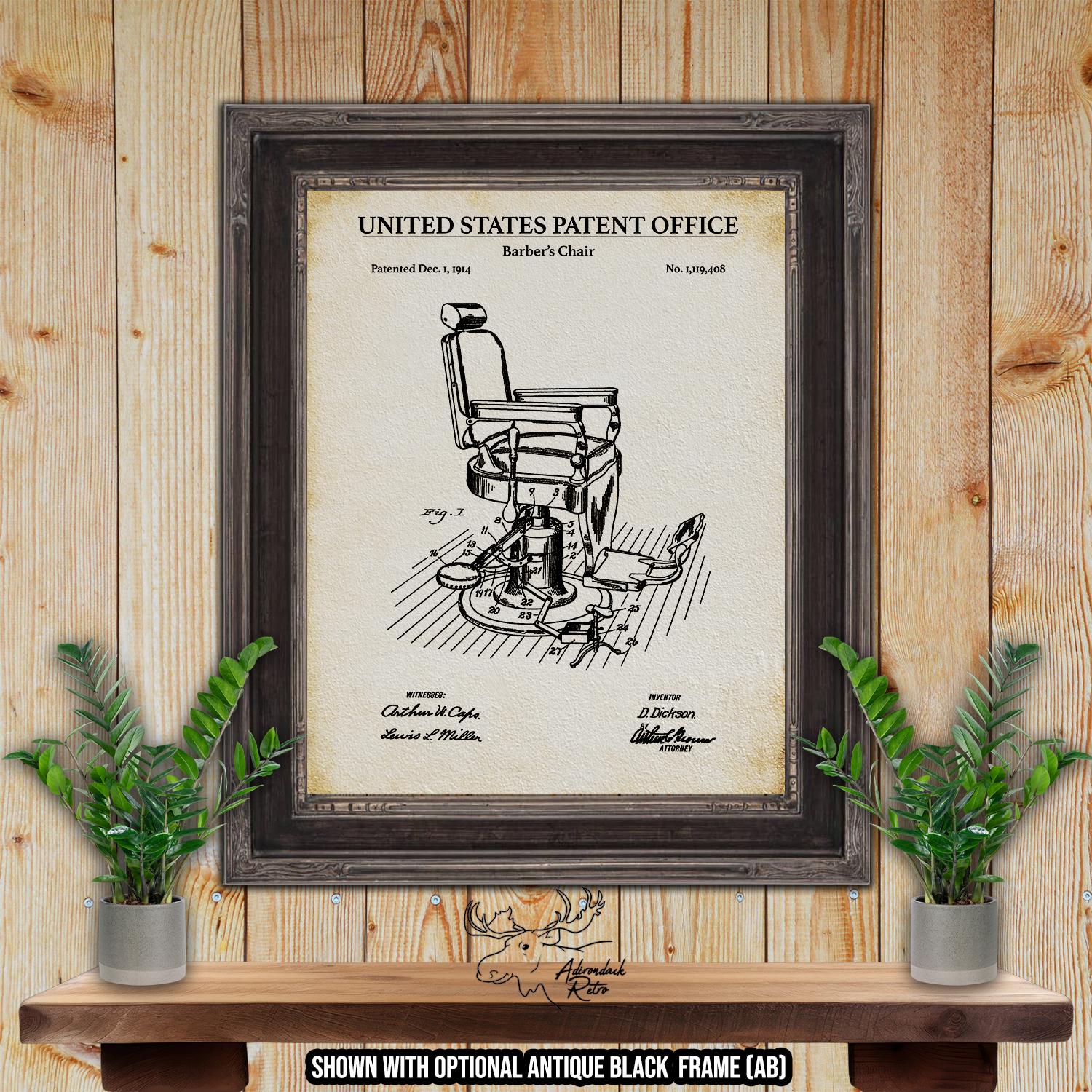 Barber Chair Patent Print - Barbers Chair Poster - 1914 Haircut Invention at Adirondack Retro