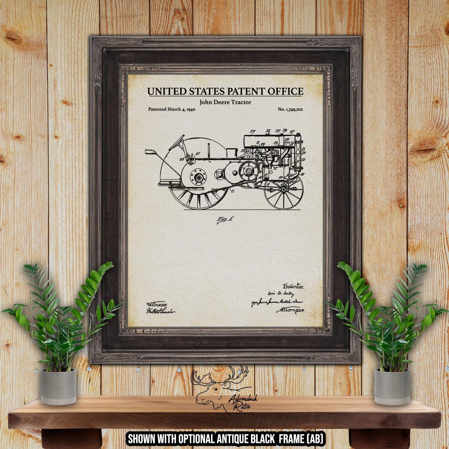 John Deere Tractor Patent Print - 1940 Tractor Invention - Rustic Tractor Poster at Adirondack Retro