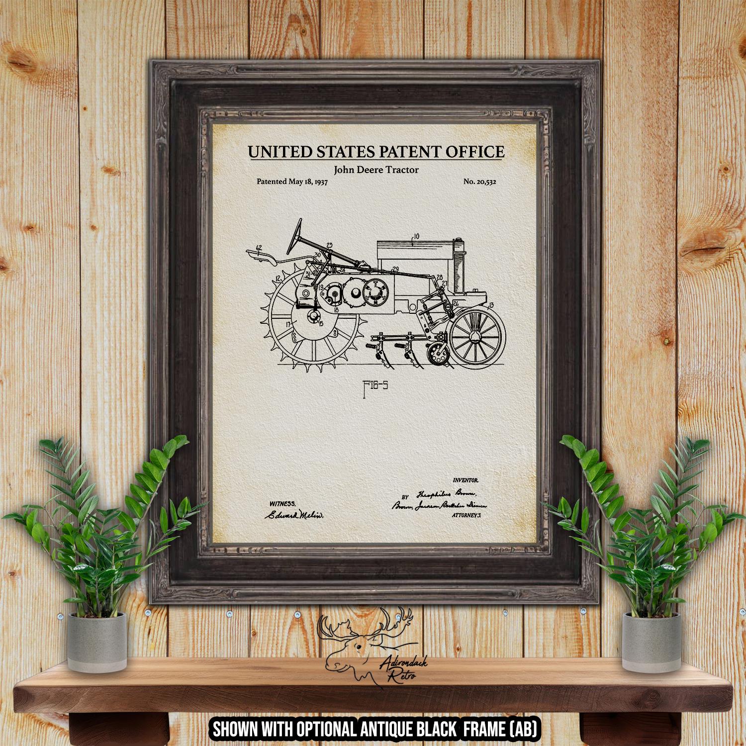 John Deere Tractor Patent Print - 1937 Tractor Invention - Rustic Tractor Poster at Adirondack Retro