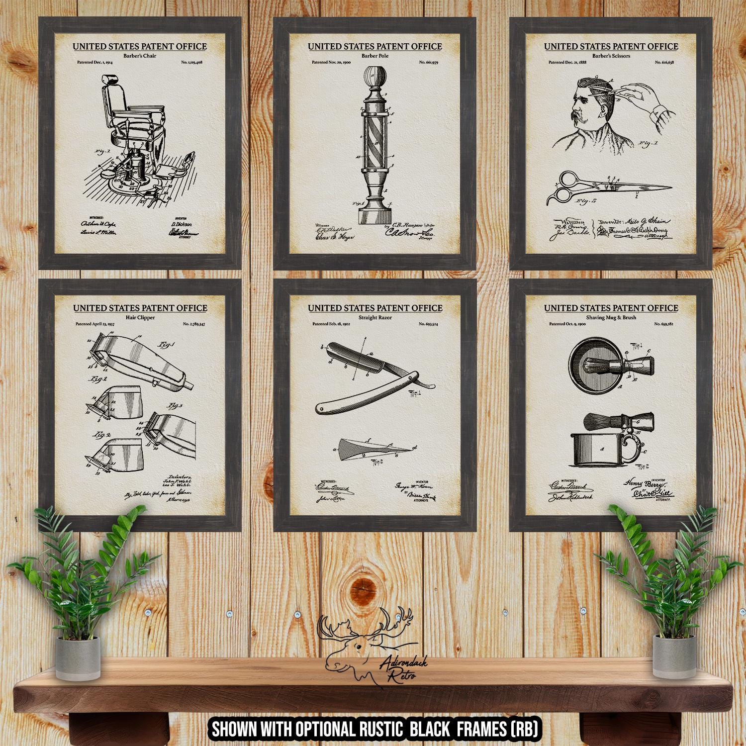 Barbershop Patent Print Set of 6 - Haircut Inventions - Hair Styling Posters at Adirondack Retro
