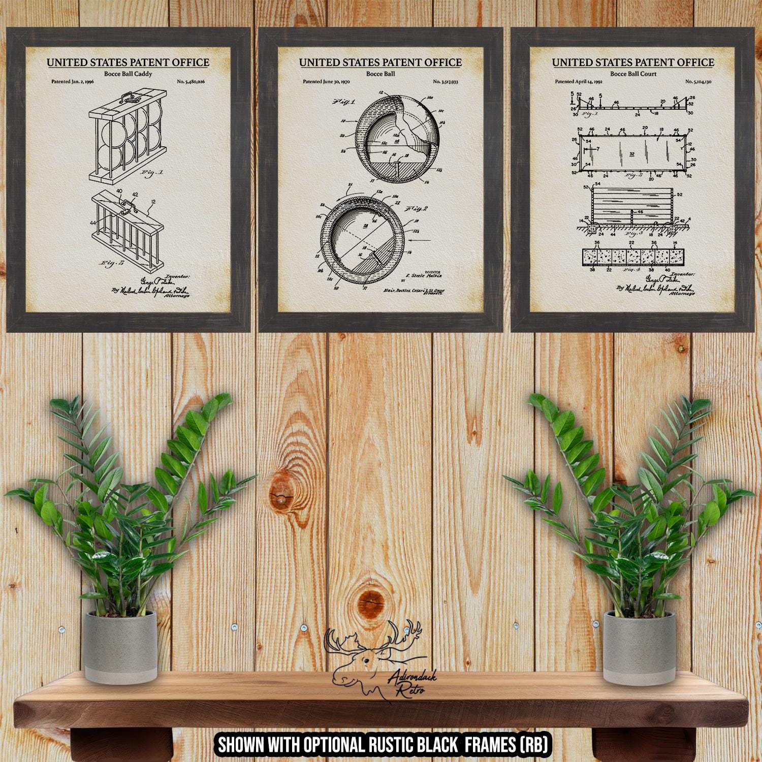 Bocce Ball Patent Print Set of 3 - Bocce Ball Posters - Bocce Ball Inventions at Adirondack Retro