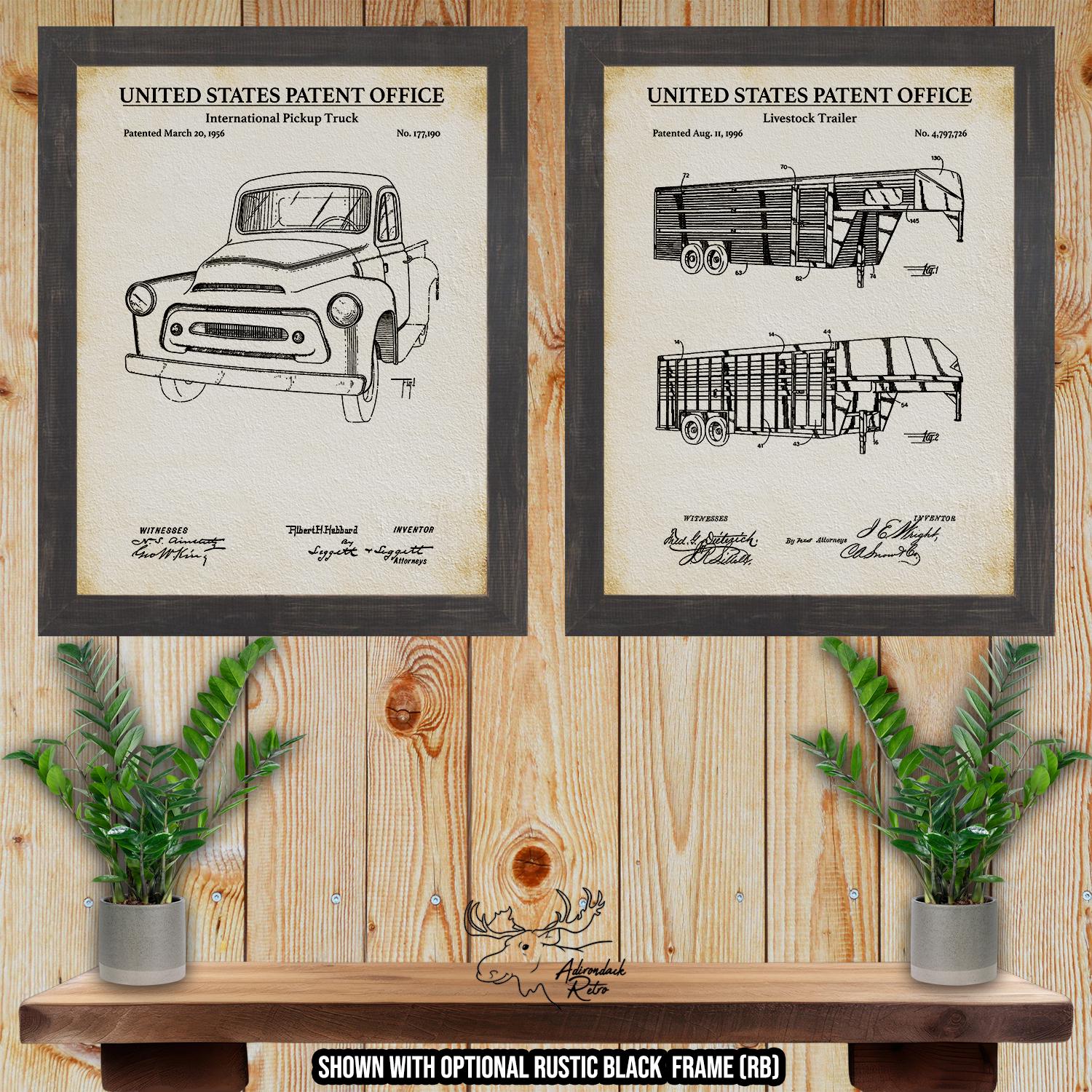 Pickup Truck Patent Print Set of 2 - Ranching Posters - Rustic Farming Inventions at Adirondack Retro