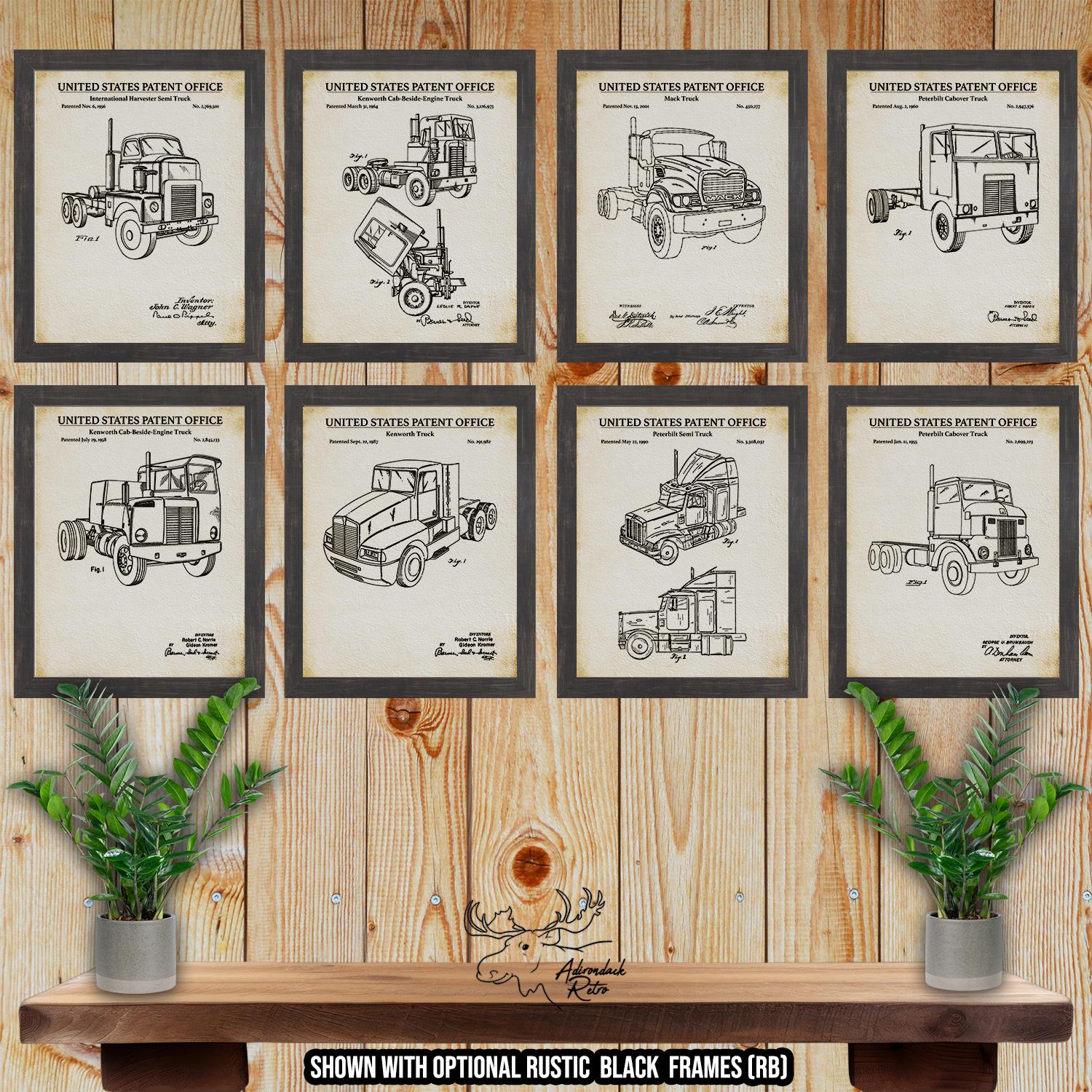 Semi Truck Patent Print Set of 8 - Rustic Truck Posters - Vintage Trucking Inventions at Adirondack Retro