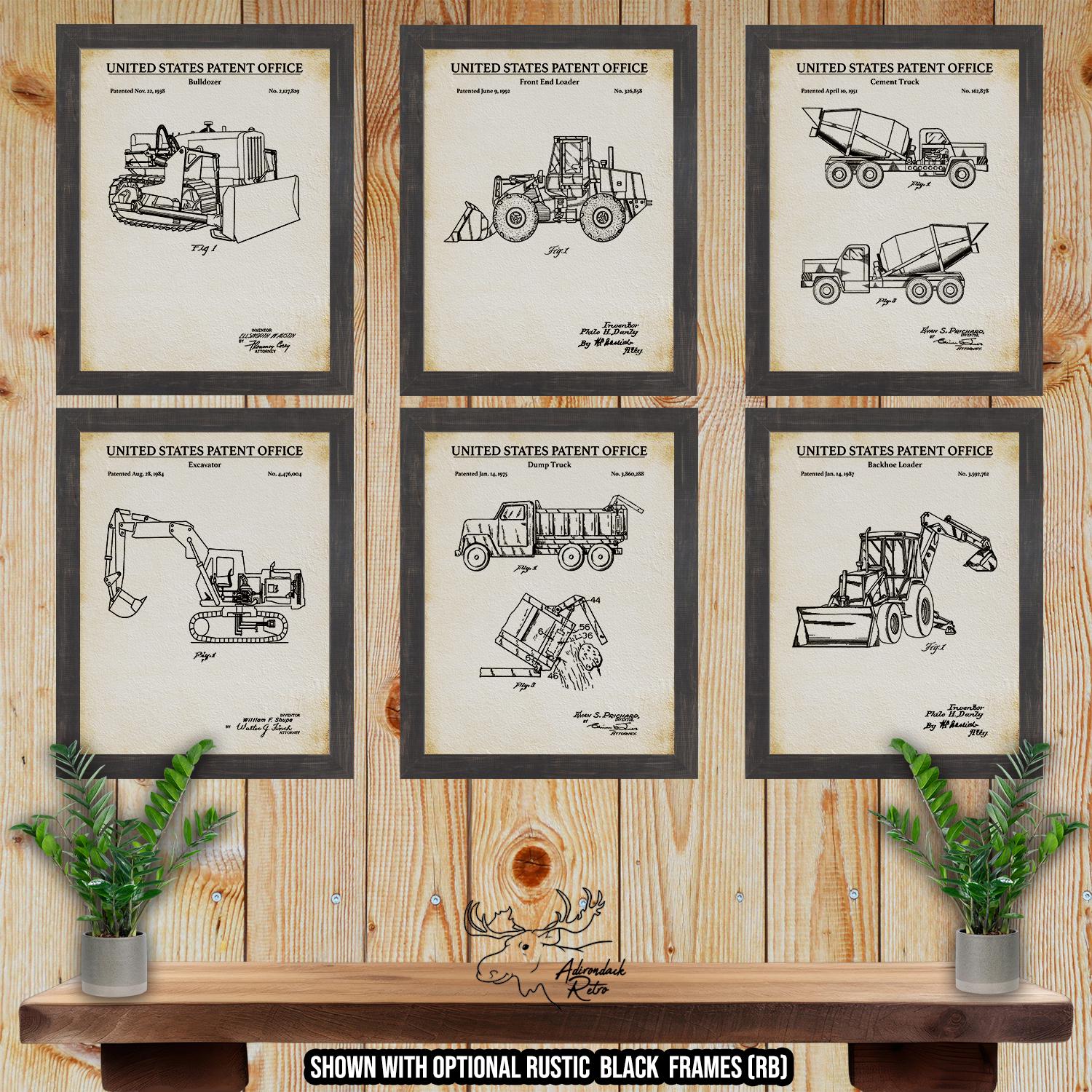 Construction Vehicle Patent Print Set of 6 - Heavy Equipment Posters - Construction Equipment Inventions at Adirondack Retro