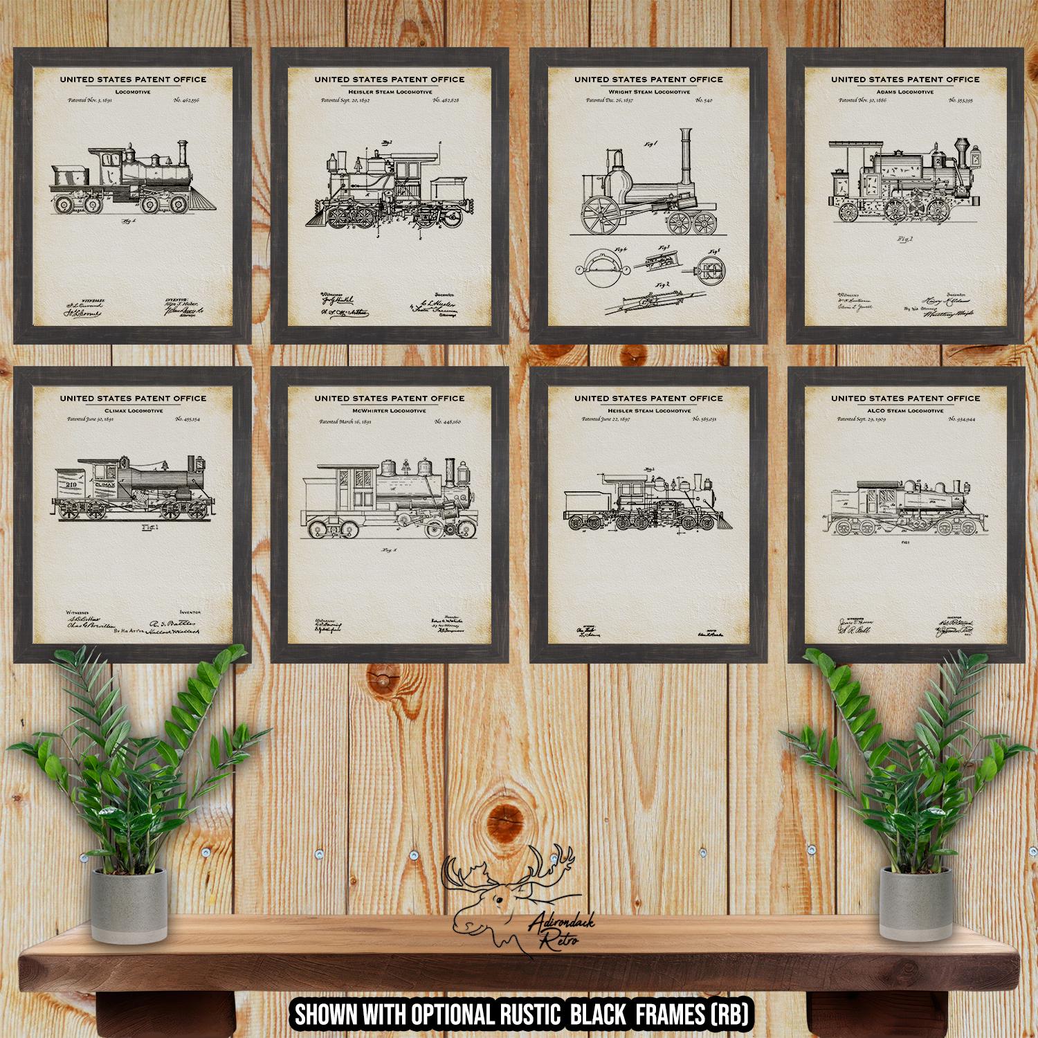 Train Patent Print Set of 8 - Locomotive Poster Set - Railroad Inventions at Adirondack Retro