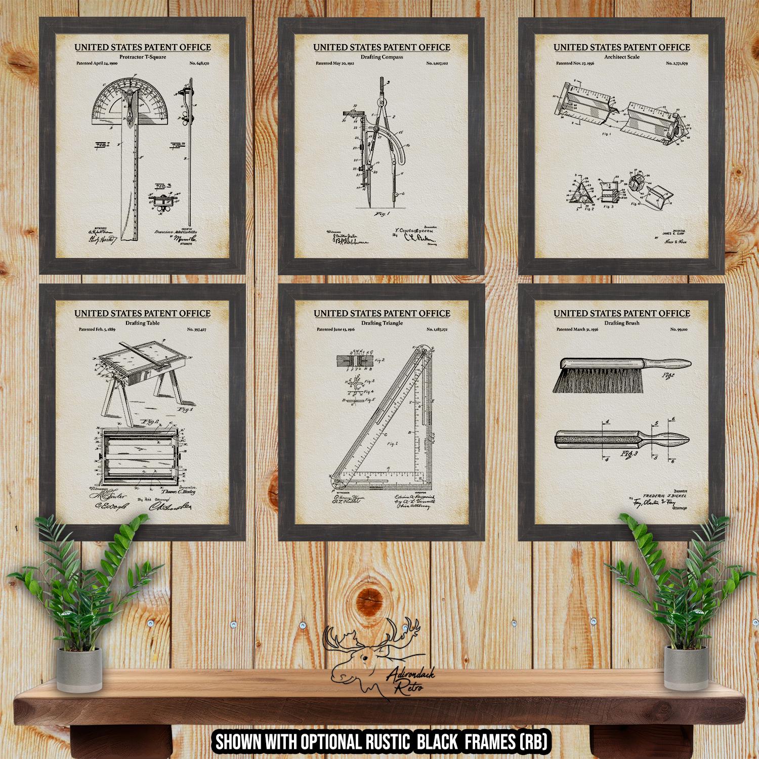 Drafting Table - Drafting Compass - Drafting Brush - Drafting Triangle - Protractor T-Square - Architect Scale at Adirondack Retro