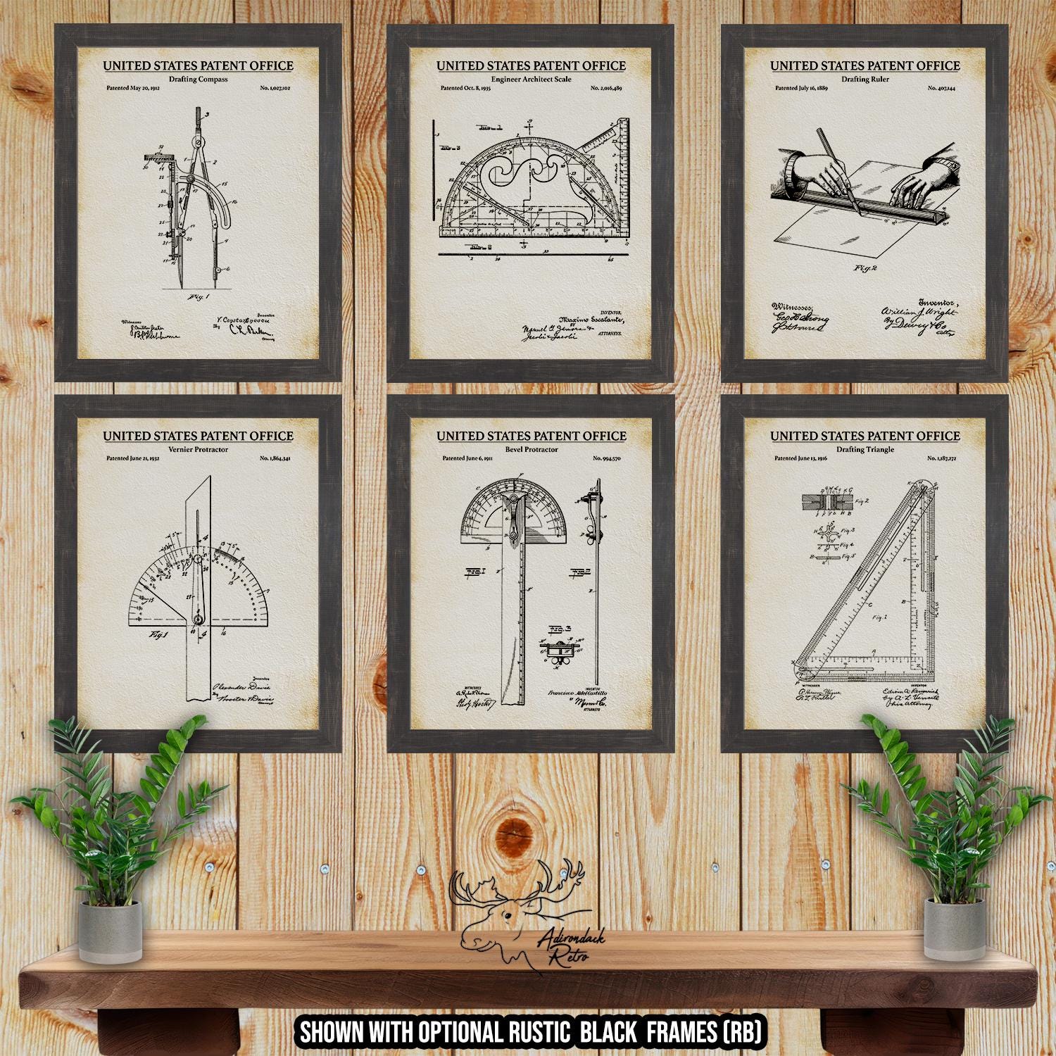 Architect Patent Print Set of 6 - Drafting Inventions - Civil Engineer Gift - Architectural Drawings at Adirondack Retro