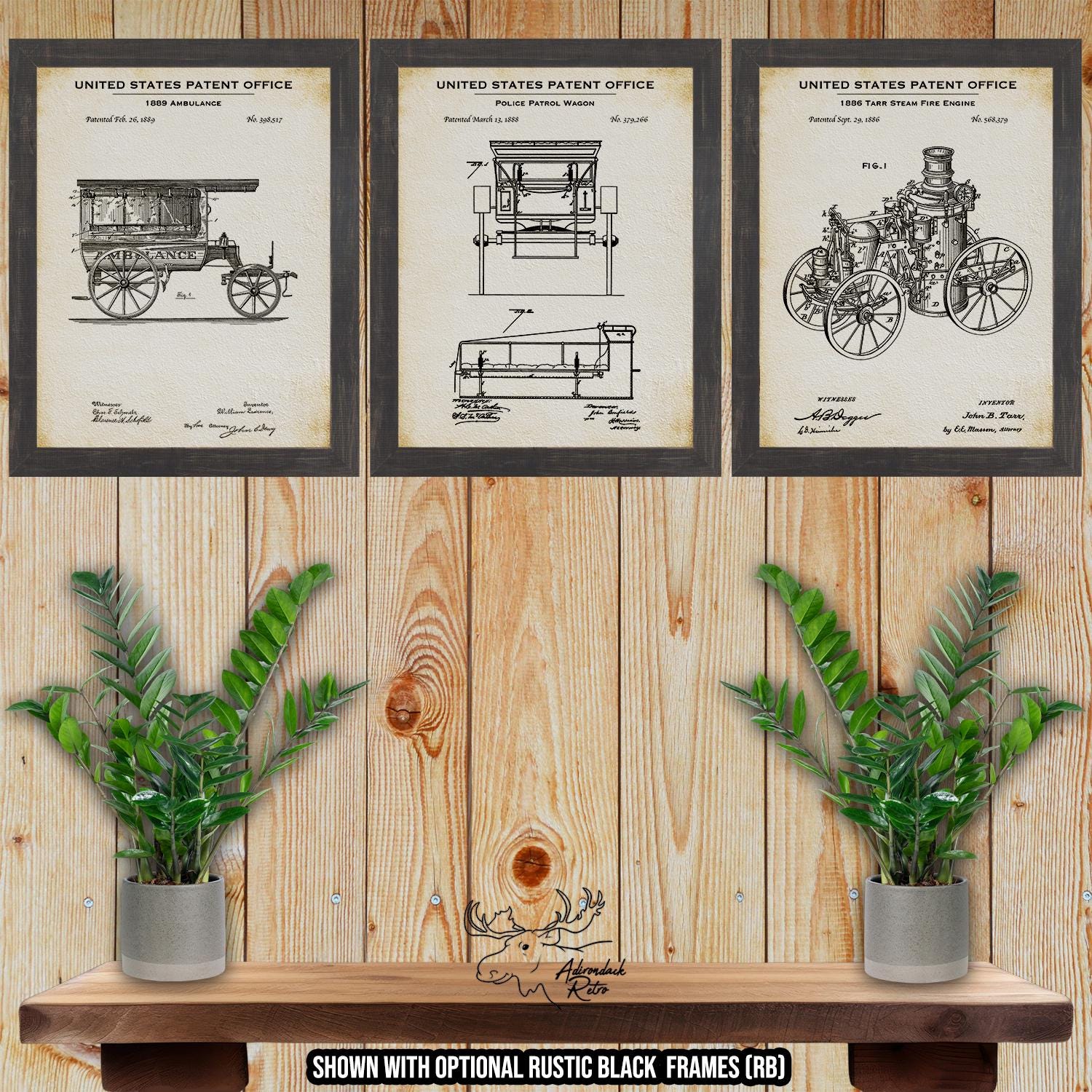 Emergency Vehicles Patent Print Set of 3 - First Responder Vehicle Inventions at Adirondack Retro