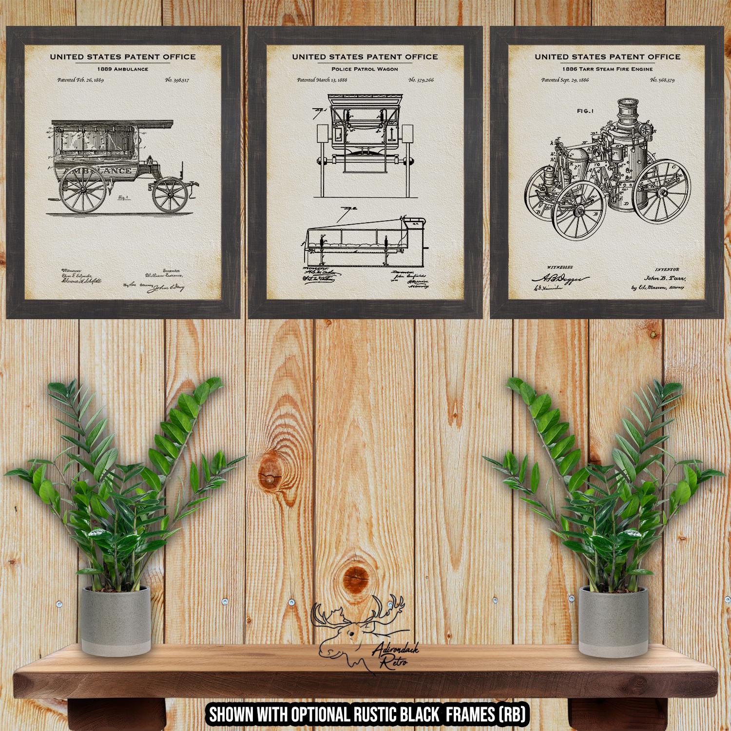 Emergency Vehicles Patent Print Set of 3 - First Responder Vehicle Inventions at Adirondack Retro