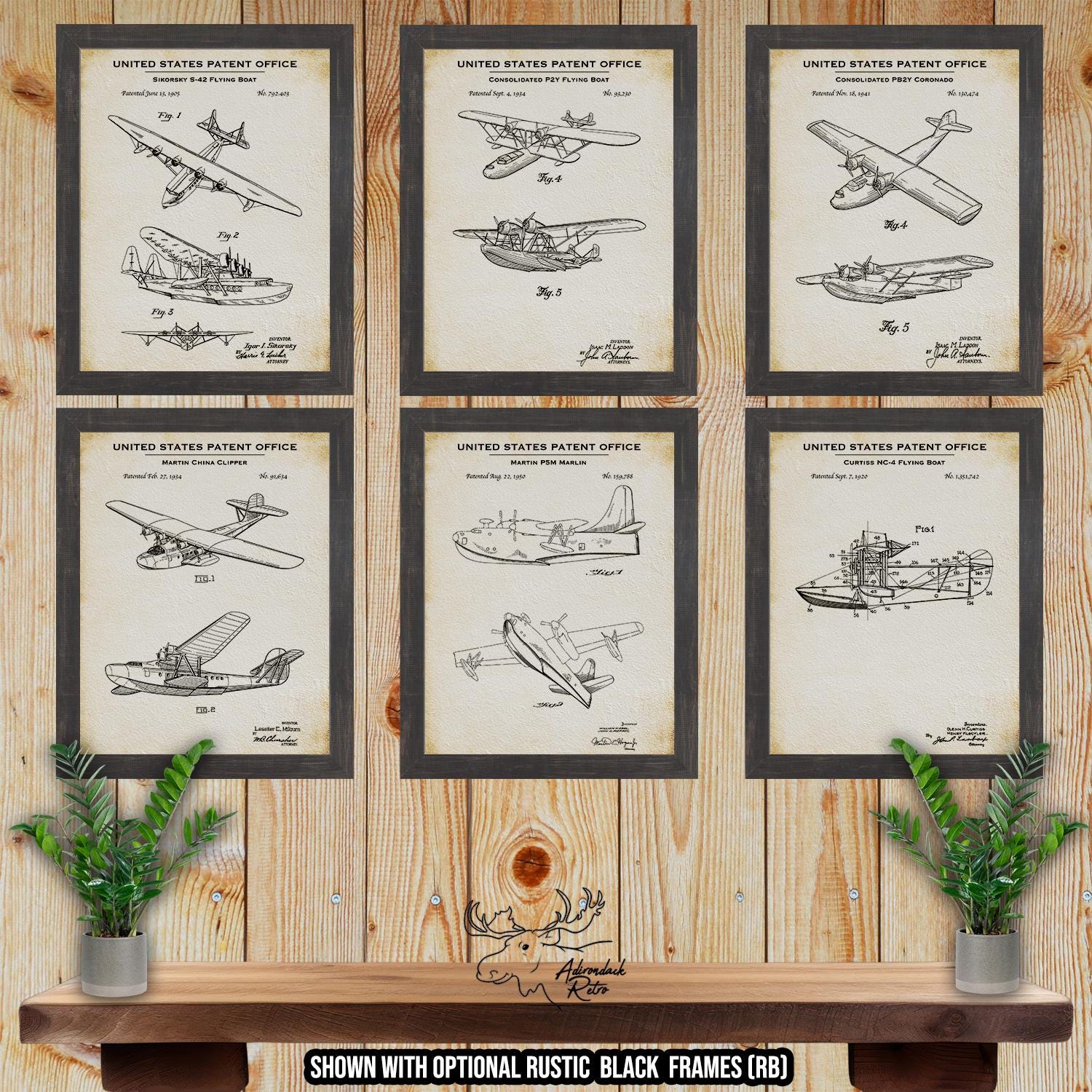 Seaplane Patent Print Set of 6 - Vintage Seaplane Poster Set - Aircraft Inventions at Adirondack Retro
