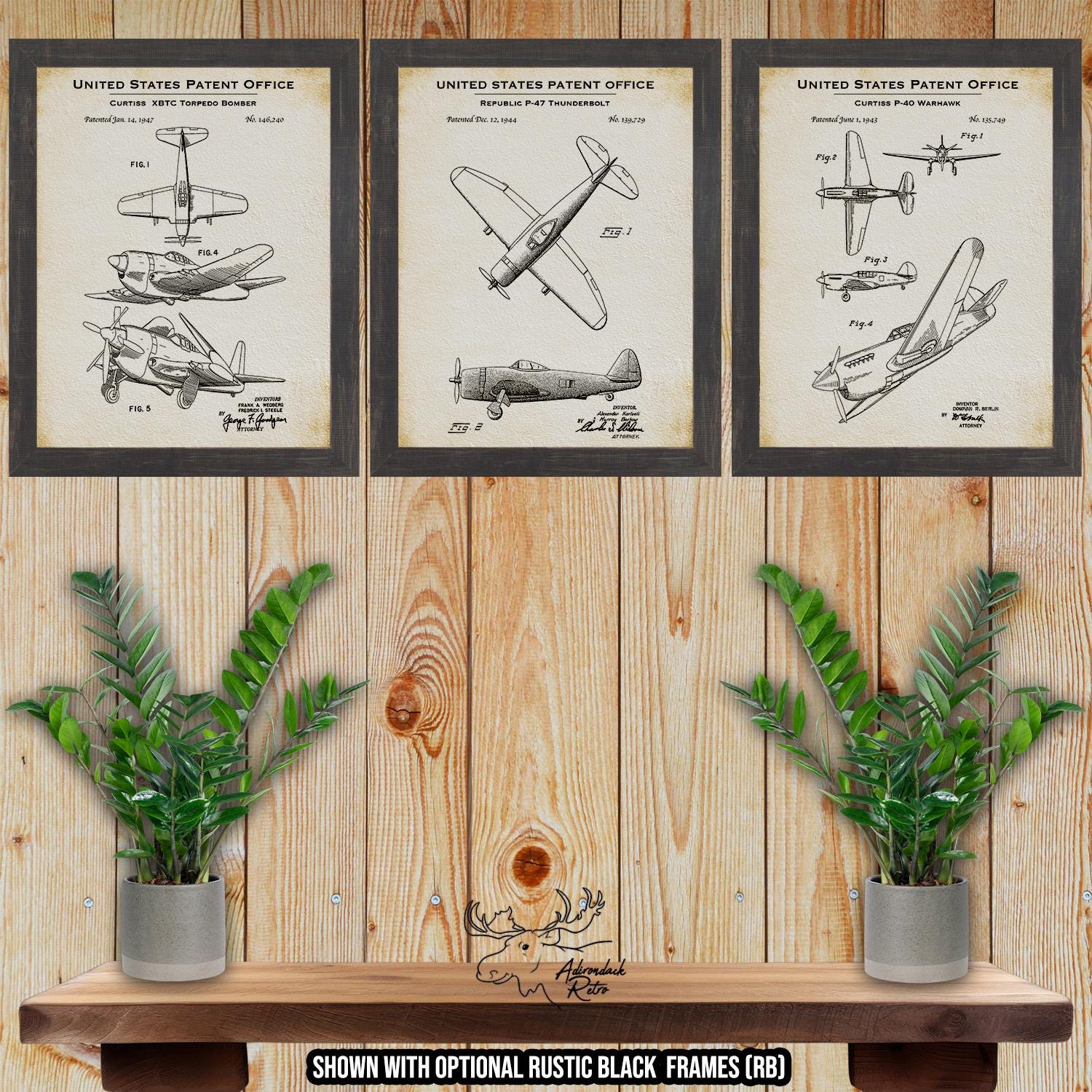 Military War Aircraft Patent Print Set of 3 - War Plane Inventions - Military Aircraft Posters at Adirondack Retro
