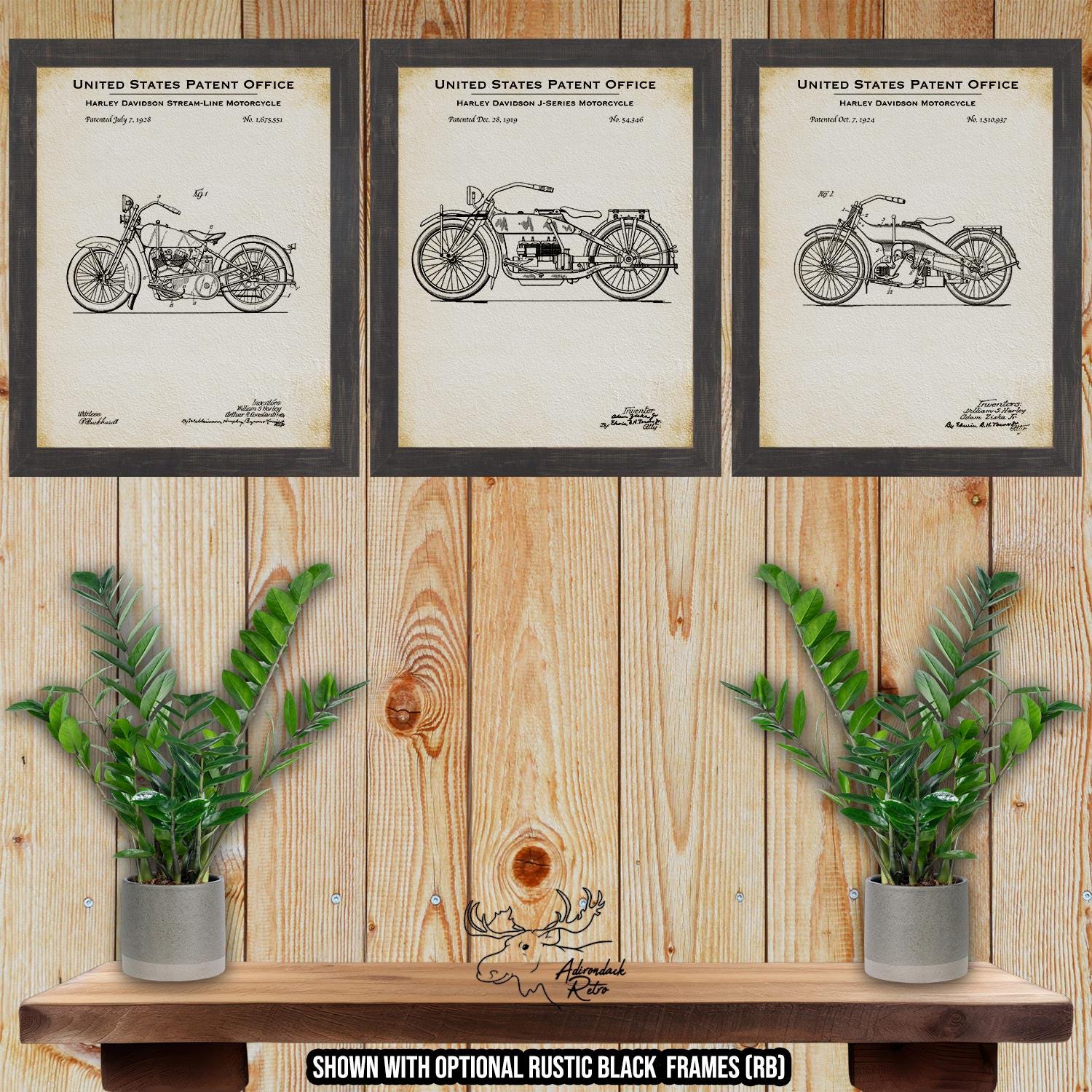 Motorcycle Patent Print Set of 3 - Motorcycle Posters - Motorcycle Inventions at Adirondack Retro