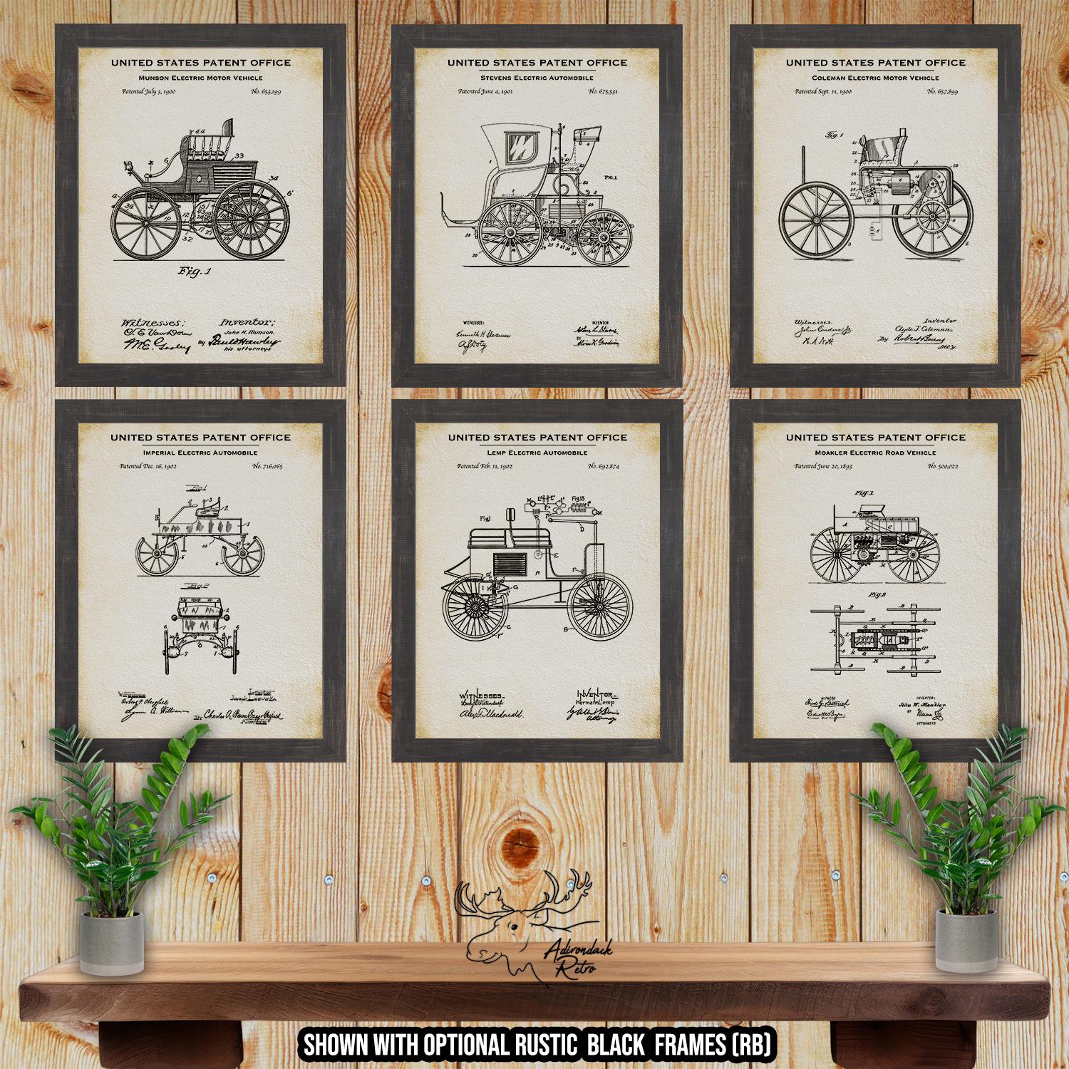Electric Automobile Patent Print Set of 6 - Electric Car Inventions at Adirondack Retro
