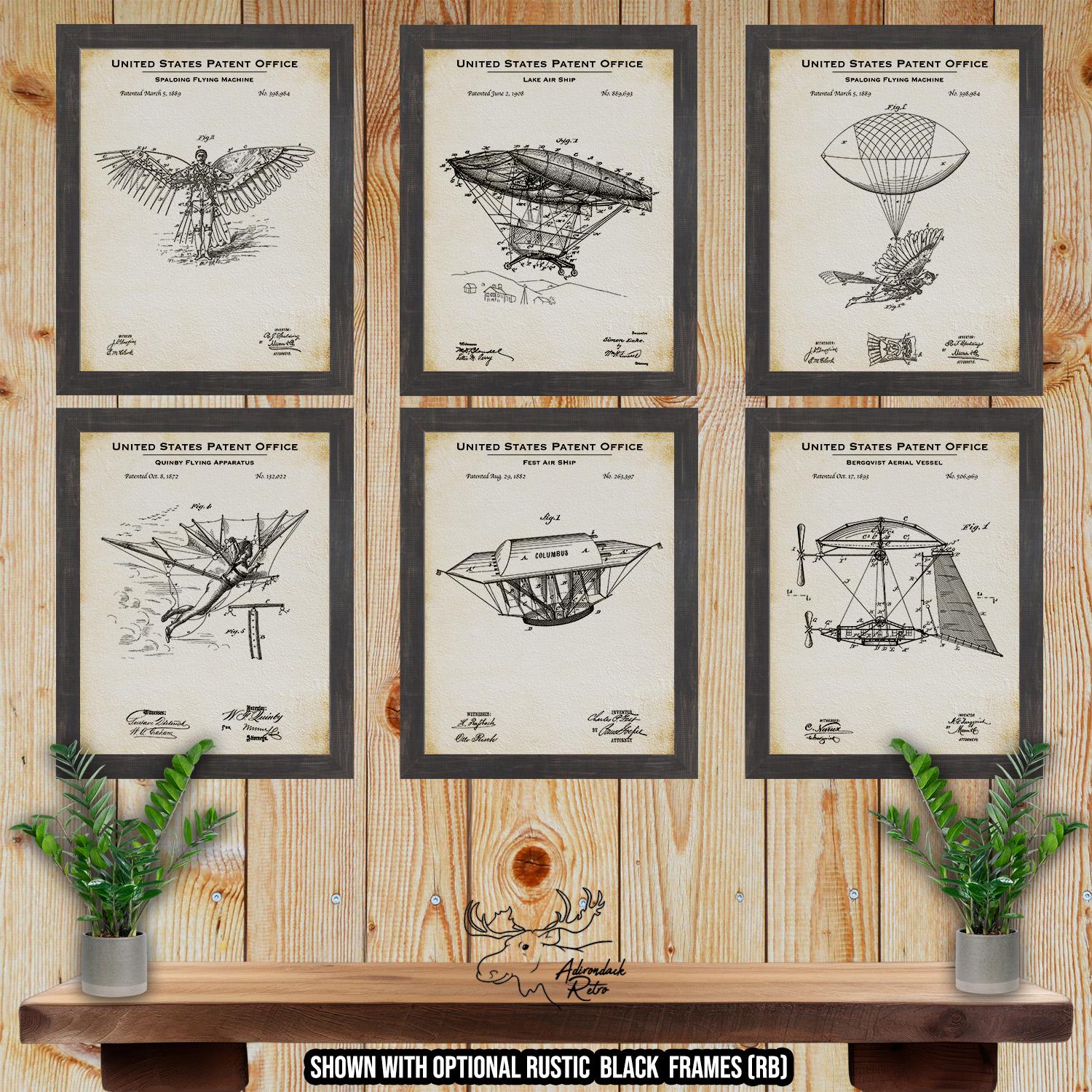 Aviation Patent Print Set of 6 - Flying Machine Poster Set - Vintage Aviation Inventions at Adirondack Retro