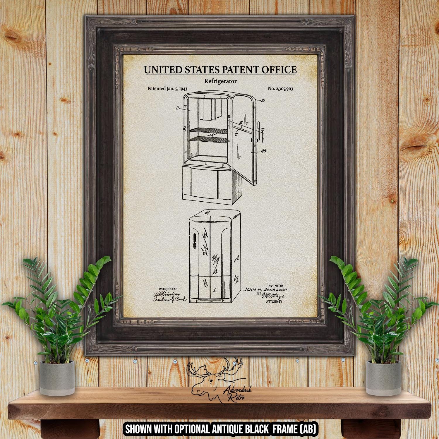 Refrigerator Patent Print - 1943 Kitchen Appliance Illustration - Kitchen Invention at Adirondack Retro