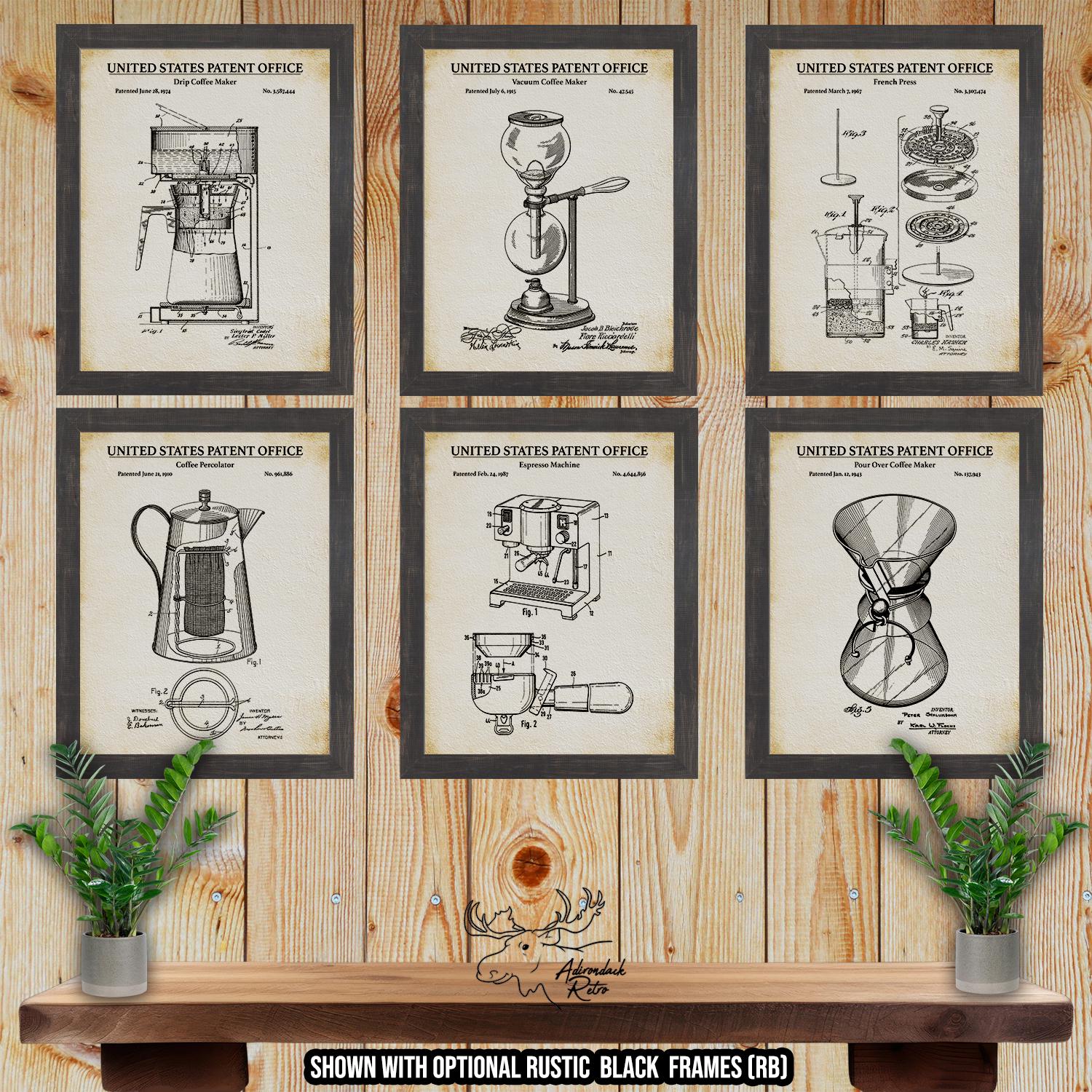 Coffee Maker Patent Print Set of 6 - Coffee Posters - Coffee Inventions at Adirondack Retro