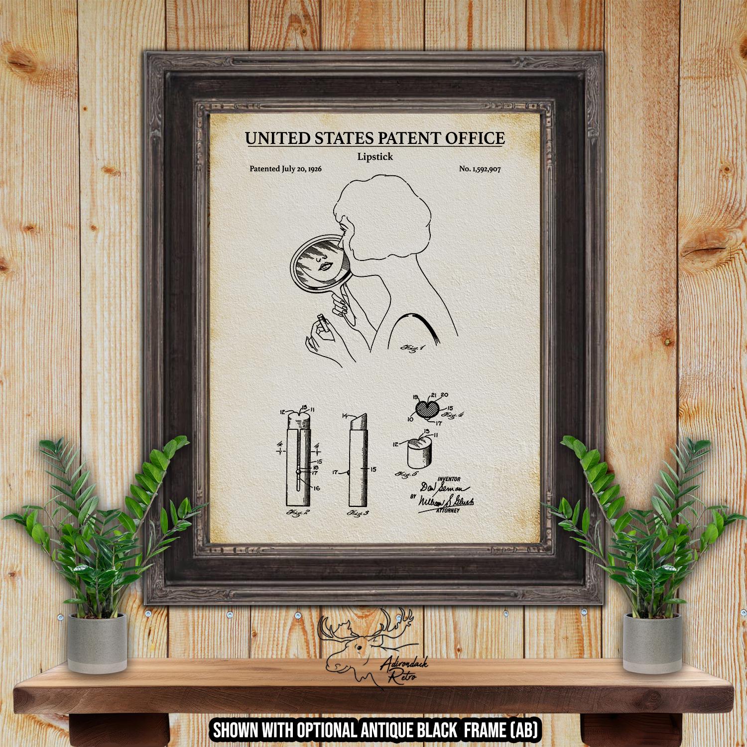 Lipstick Patent Print - 1926 Cosmetic Invention - Vanity Room Decor at Adirondack Retro