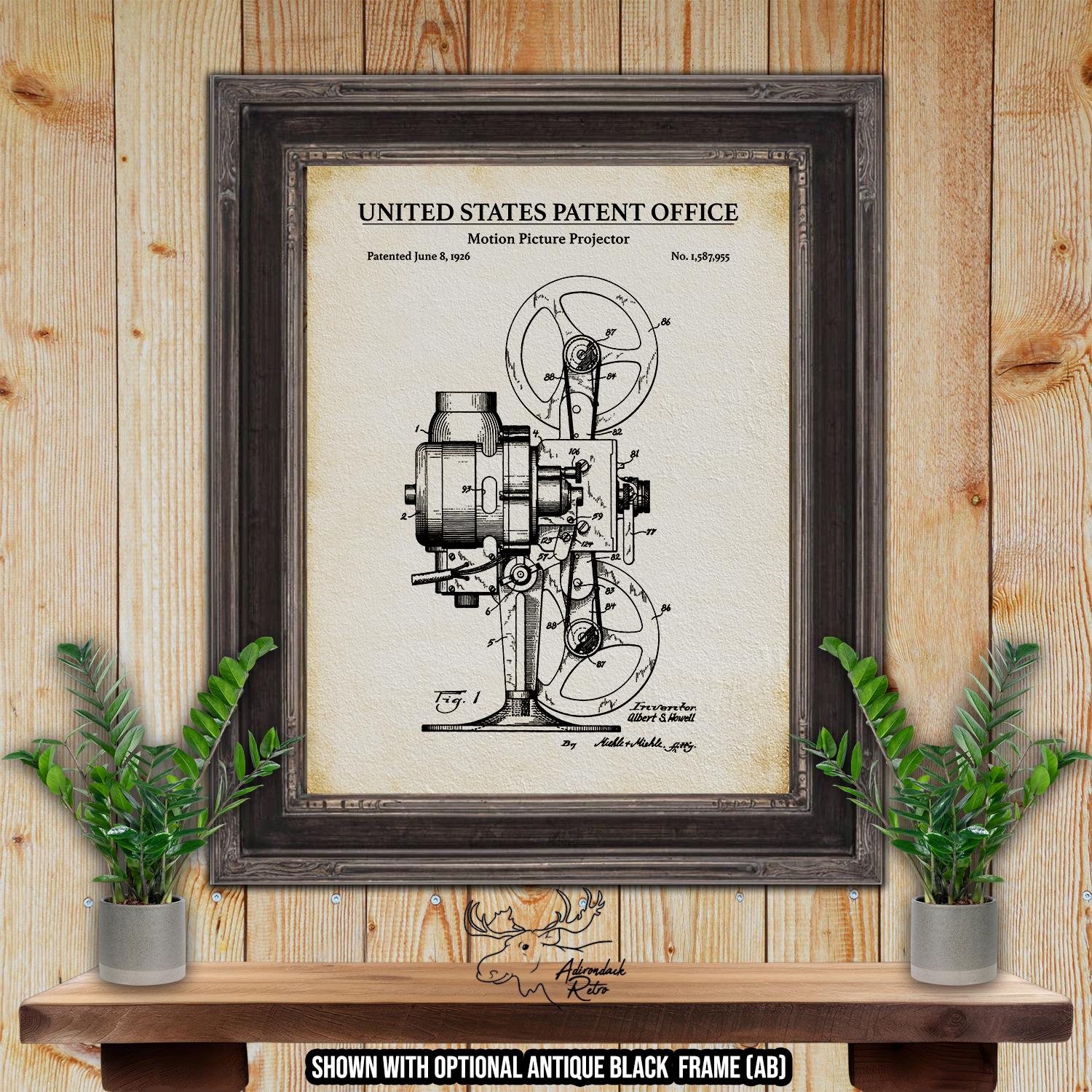 Motion Picture Projector Patent Print - Retro Electronics Poster - 1926 Movie Projector Invention at Adirondack Retro
