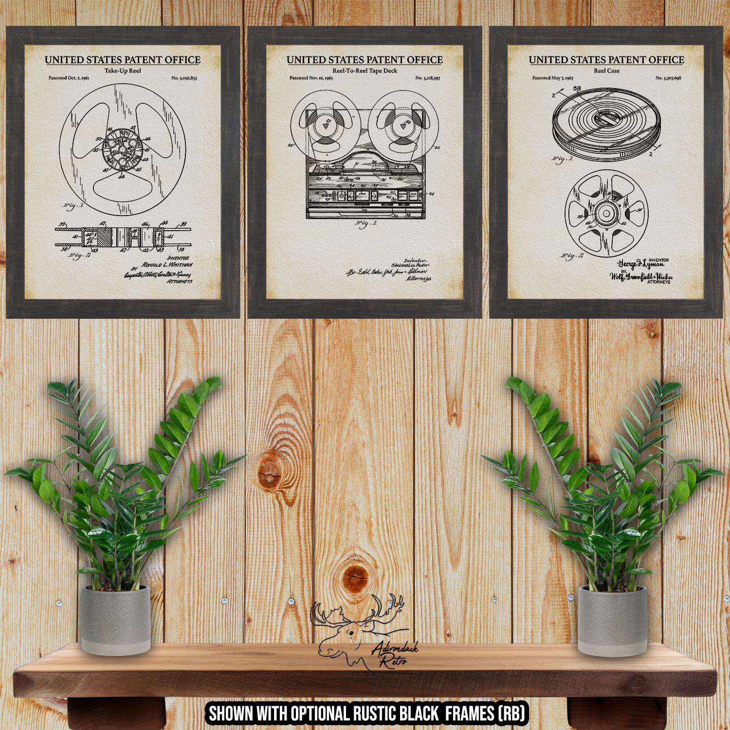 Reel To Reel Patent Print Set of 3 - Retro Music Posters - Reel To Reel Tape Deck Inventions at Adirondack Retro