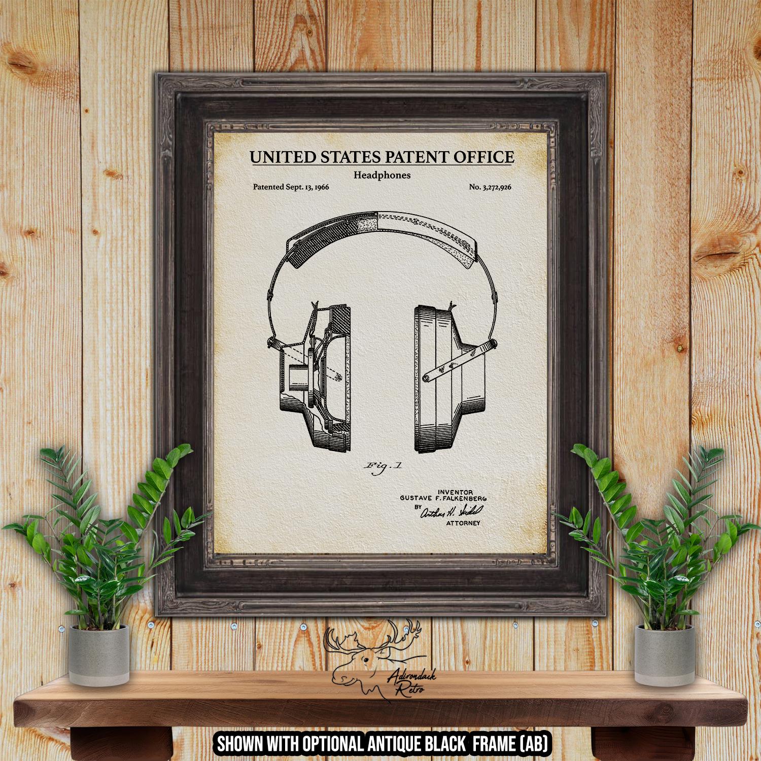 Stereo Headphones Patent Print - Vintage Electronics Poster - 1966 Headphones Invention at Adirondack Retro