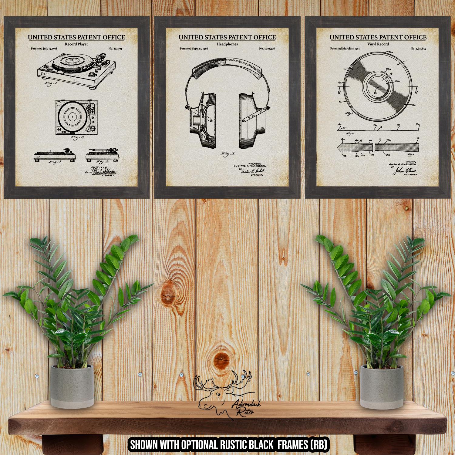 DJ Equipment Patent Print Set of 3 - Retro Music Posters - DJ Inventions at Adirondack Retro