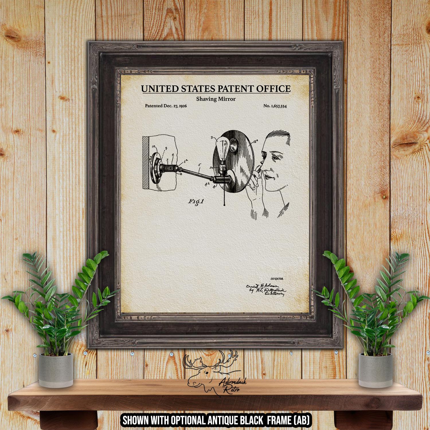 Shaving Mirror Patent Print - Shaving Mirror Poster - 1926 Shaving Invention at Adirondack Retro
