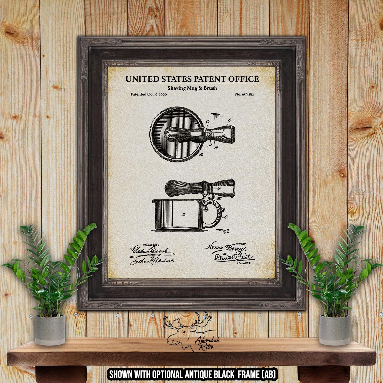 Shaving Mug and Brush Patent Print - Shaving Poster - 1900 Shaving Invention at Adirondack Retro
