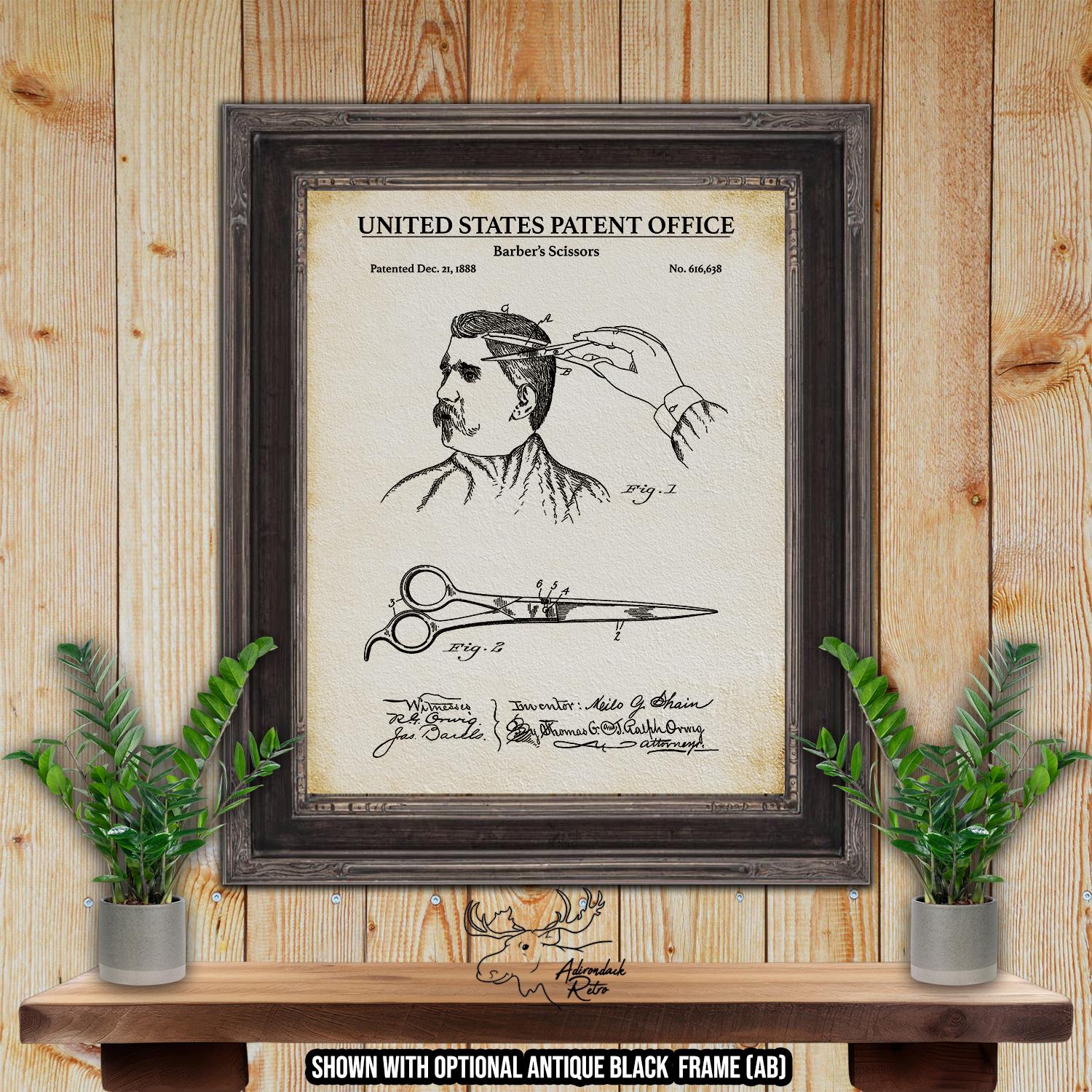 Barber Scissors Patent Print - Barber's Shears Poster - 1888 Haircut Invention at Adirondack Retro