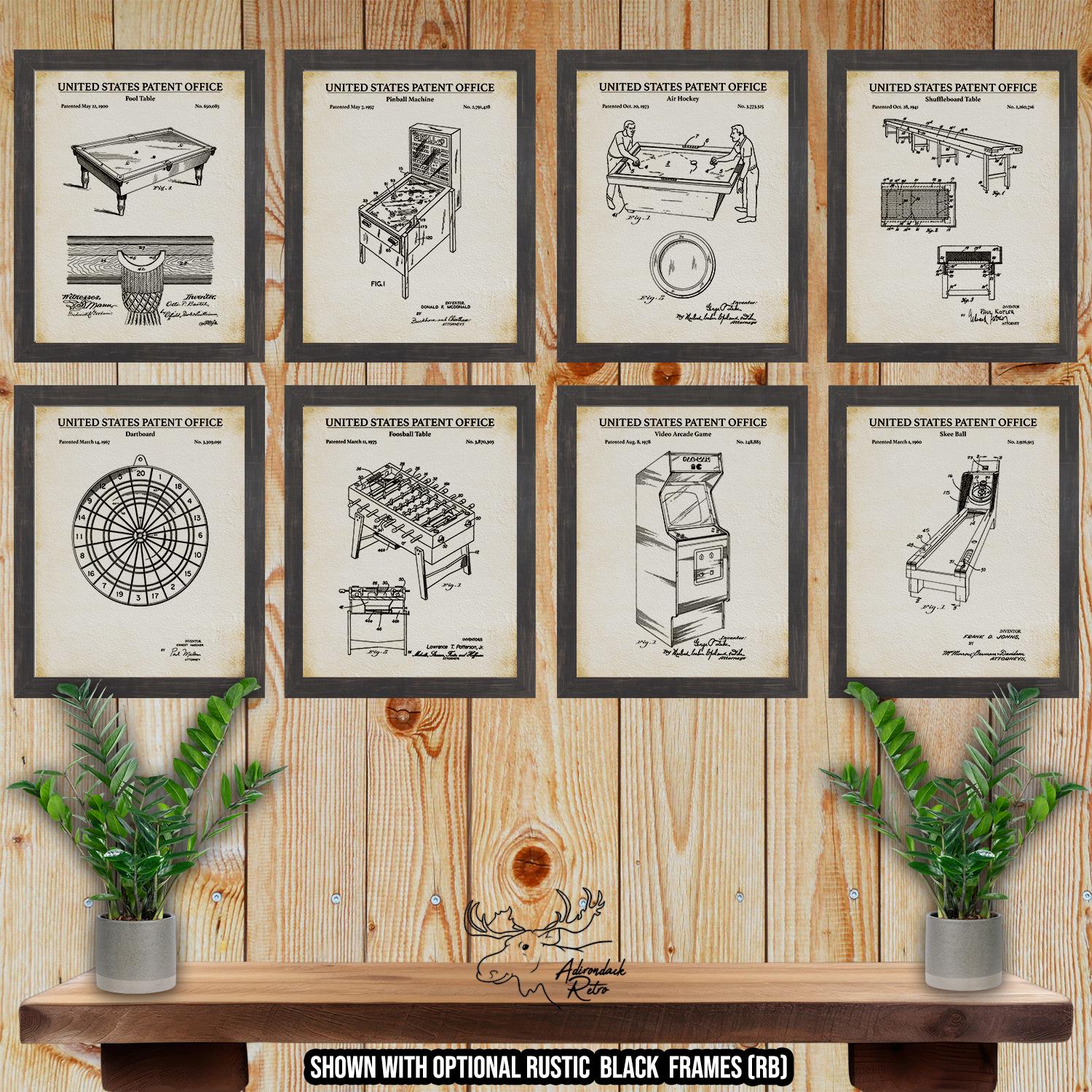 Tavern Games Patent Print Set of 8 - Retro Bar Game Posters - Gamer Gift - Bar Game Inventions at Adirondack Retro