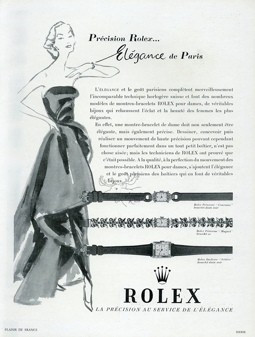 1951 Rolex Princess and Duchess Watch Vintage French Print Ad
