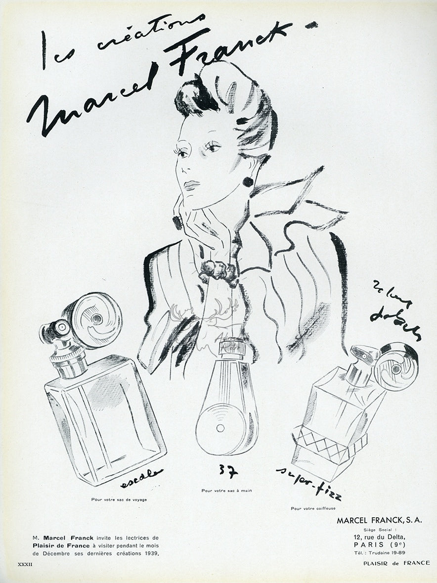 1946 Marcel Franck Perfume Vintage French Print Ad - Robert Polack Illustration