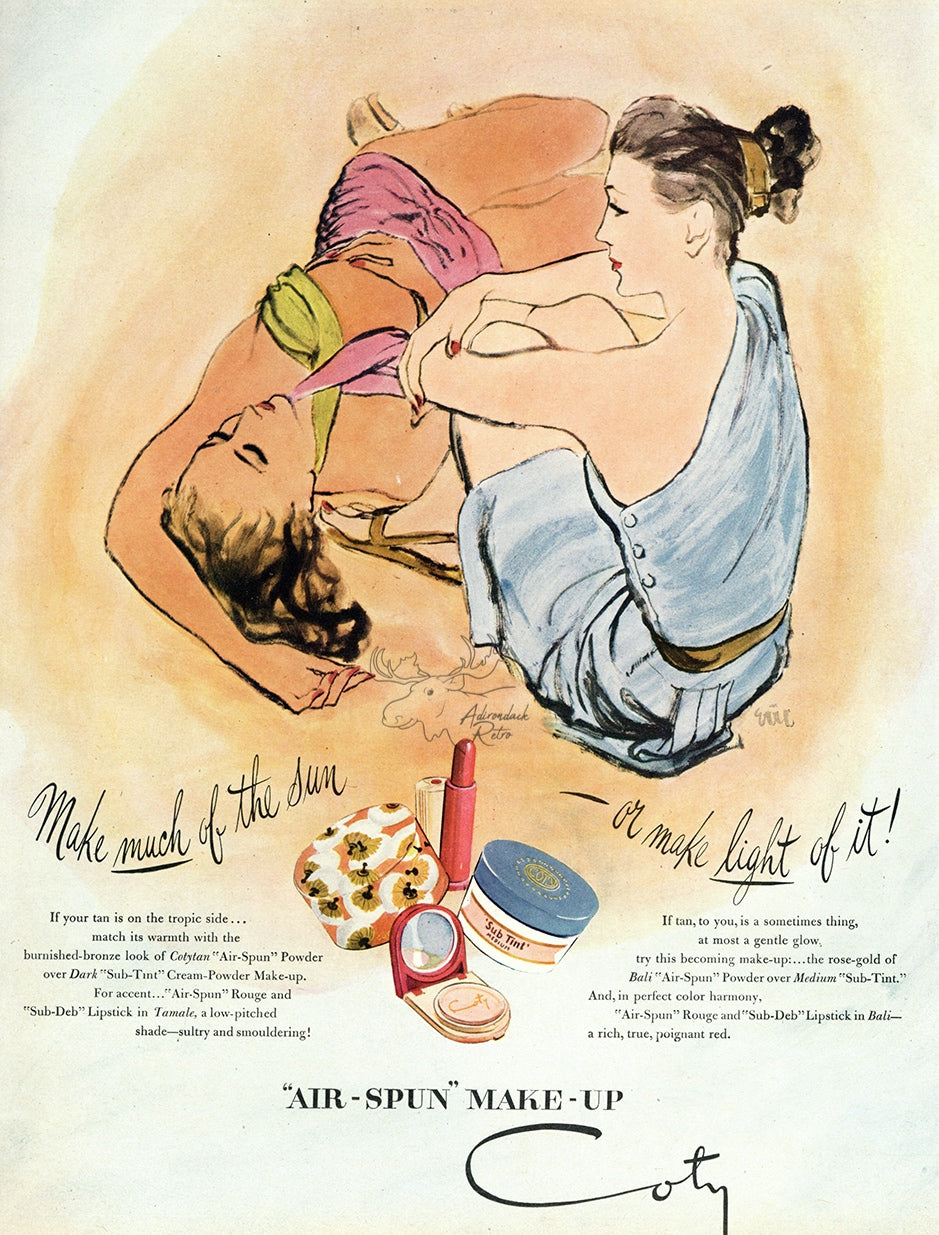 1945 Coty Air Spun Make-Up Cosmetics Vintage Print Ad - Carl Erickson Illustration