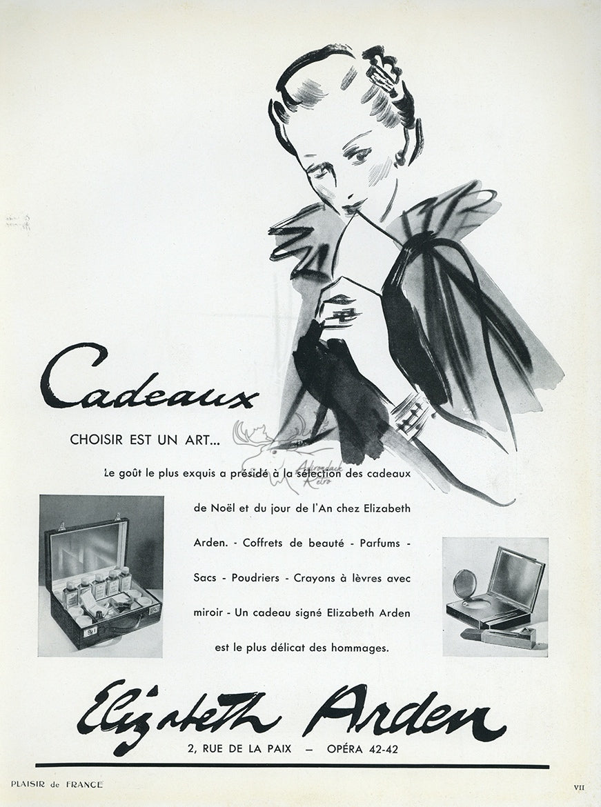1938 Elizabeth Arden Cadeaux Cosmetics Vintage French Print Ad