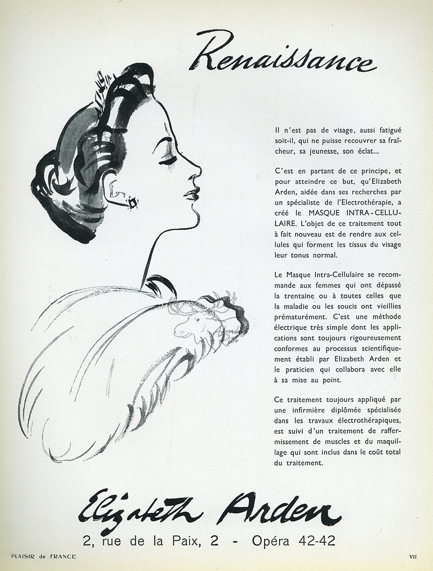 1937 Elizabeth Arden Renaissance Cosmetics Vintage French Print Ad