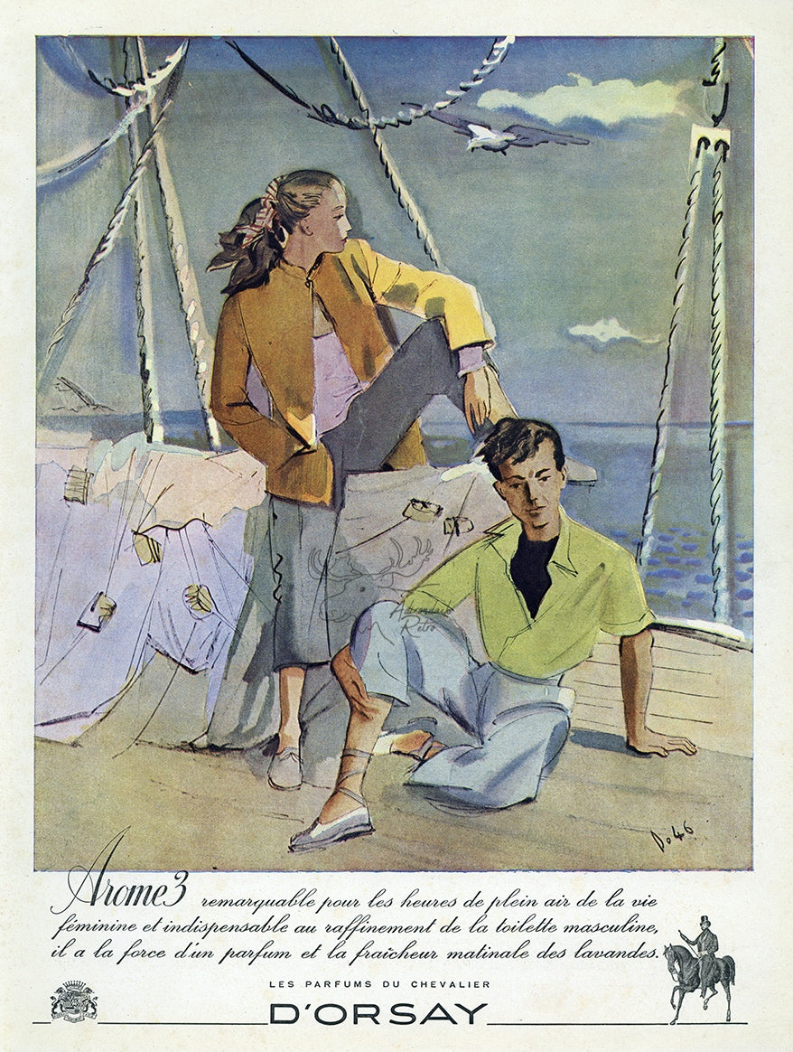 1946 D&#39;Orsay Arome3 Vintage Perfume Ad - Andre Delfau Illustration