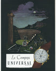 1946 Universal The Compax Watch Vintage Print Ad - Olympics Illustration