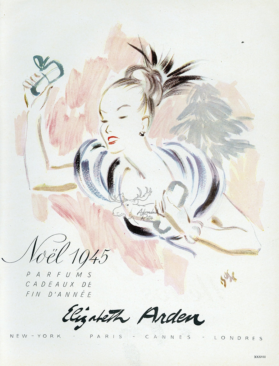 1945 Elizabeth Arden Vintage Cosmetics French Print Ad - Fernando Bosc Illustration