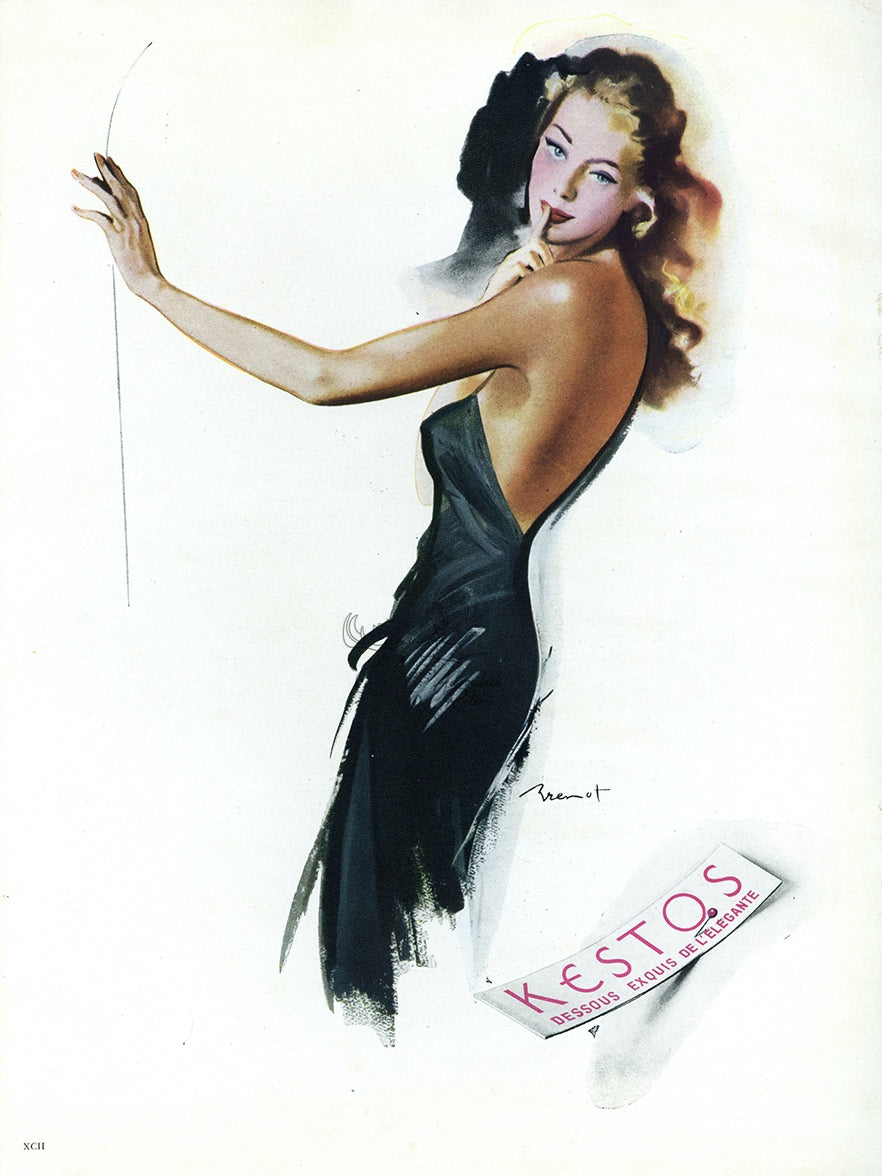 1947 Kestos Lingerie Vintage Fashion Ad - Raymond Brenot Illustration