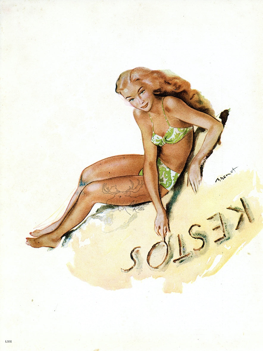 1947 Kestos Beachwear Vintage Fashion Ad - Raymond Brenot Illustration