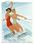 1949 Kestos Beachwear Vintage Fashion Ad - Women Waterskiing Illustration